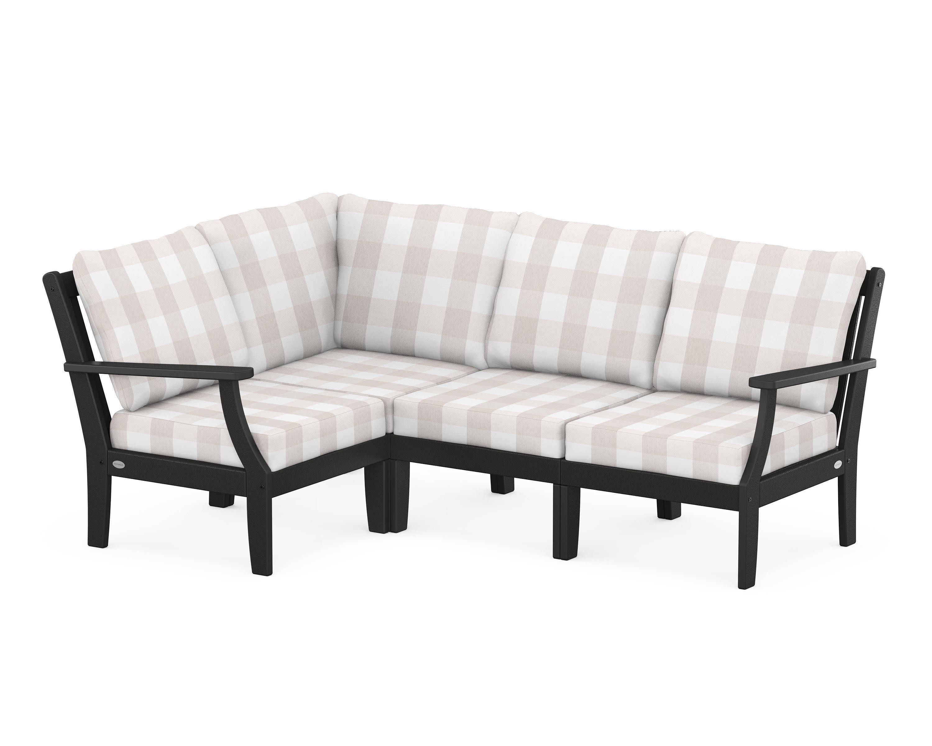 Braxton Modular 4-Piece Deep Seating Set in Black / Buffalo Plaid Dune Burlap