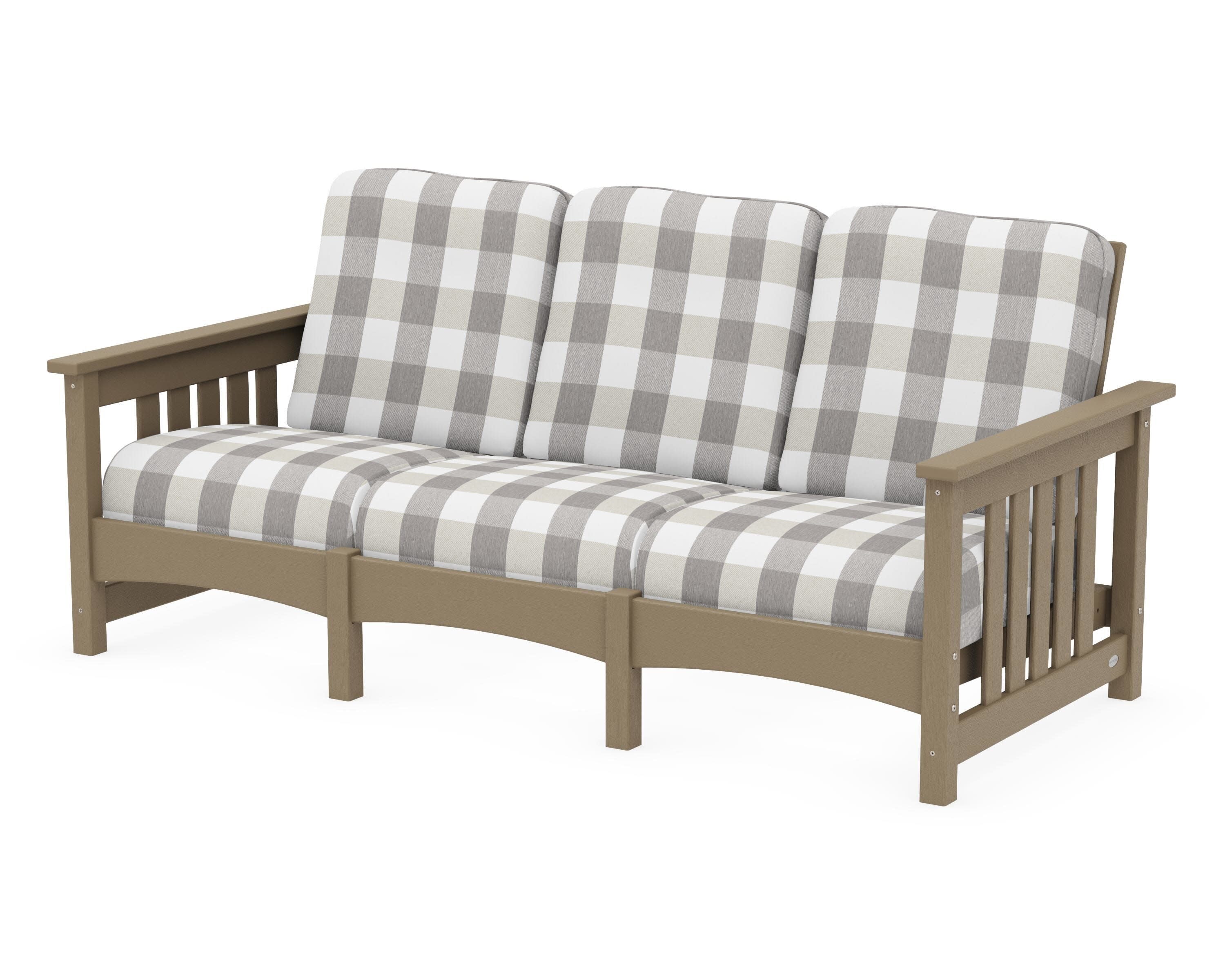 Club Mission Sofa in Vintage Sahara / Buffalo Plaid Grey Mist