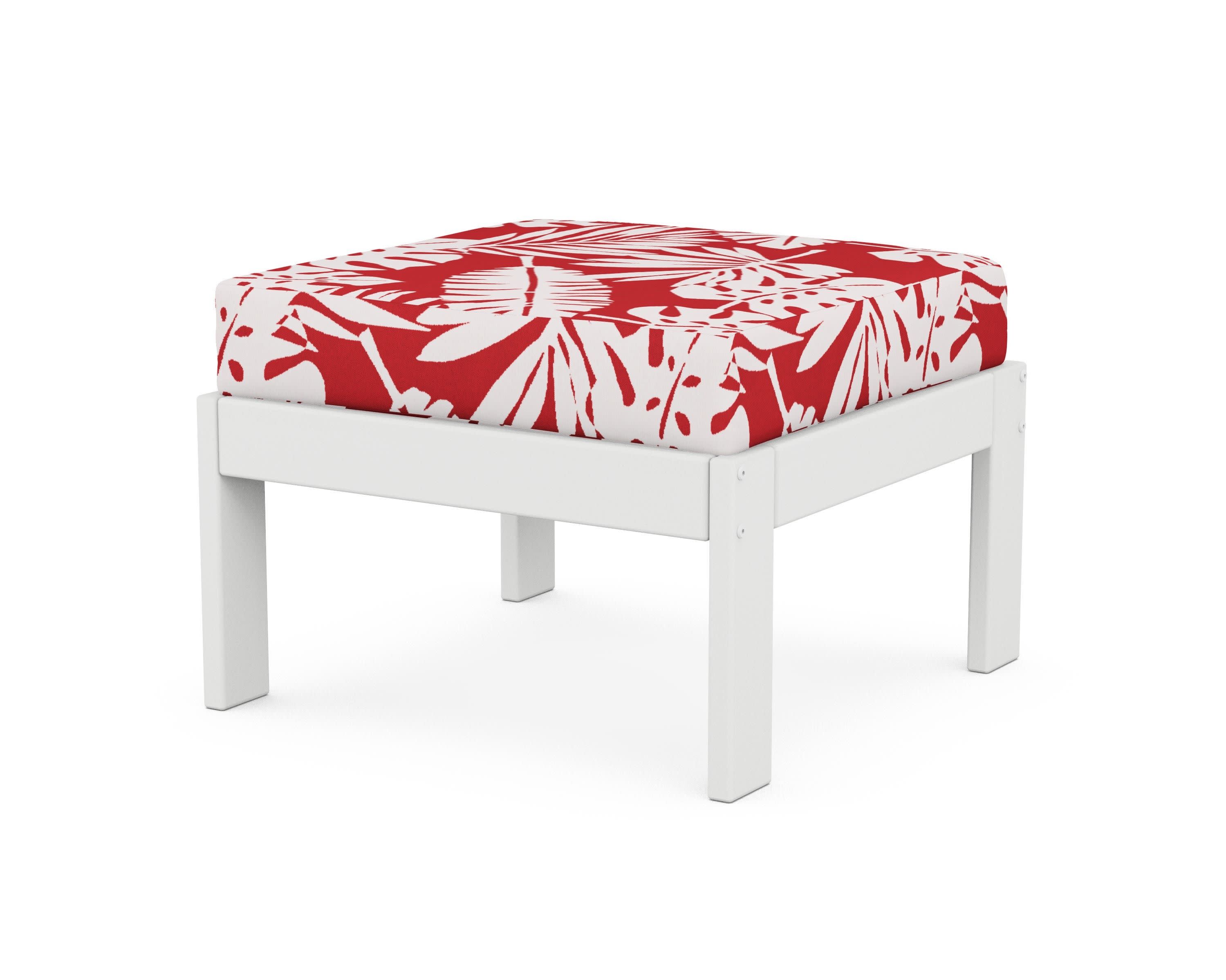 Vineyard Modular Ottoman in White / Leaf Crimson