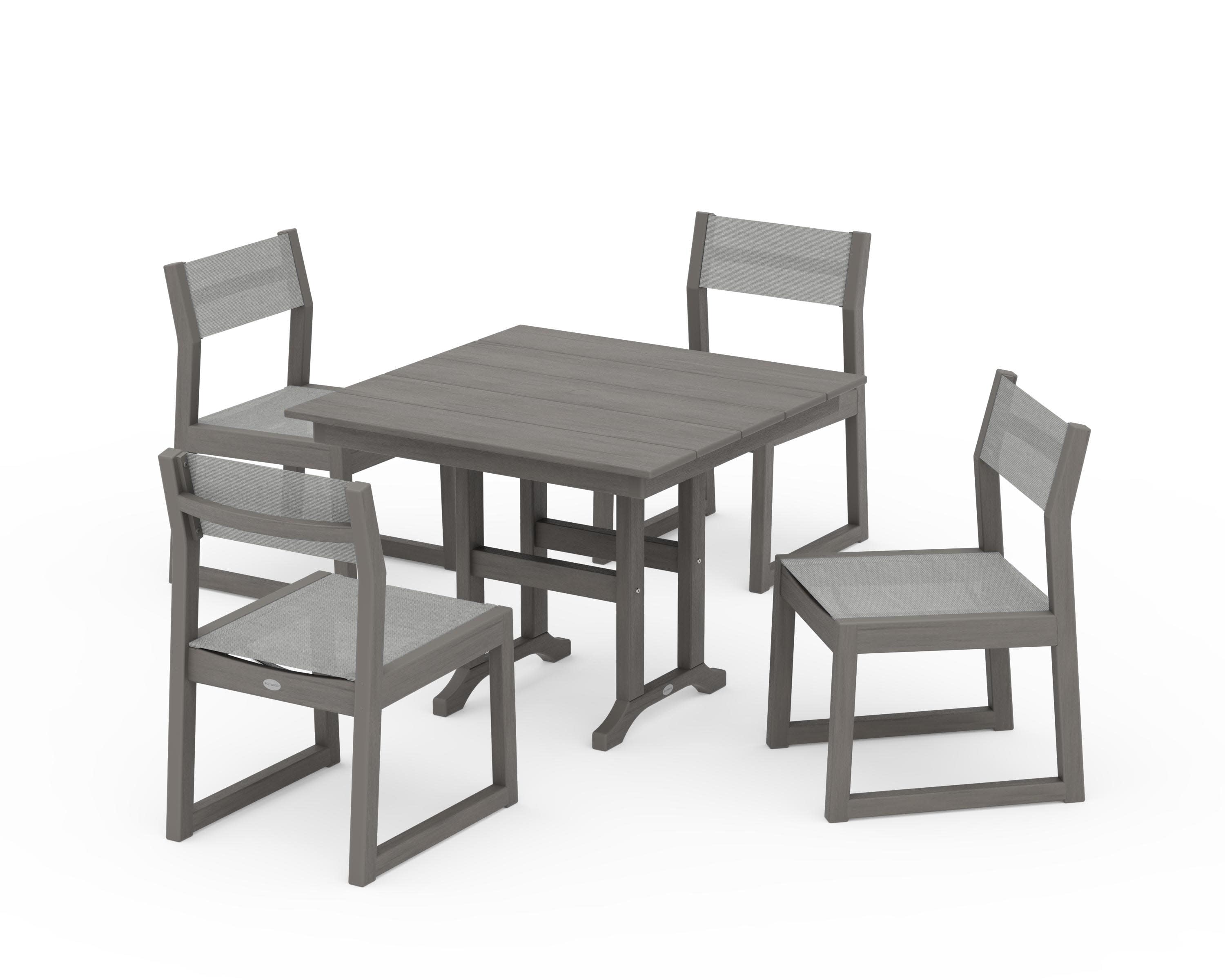 EDGE Sling Side Chair 5-Piece Farmhouse Dining Set in Driftwood / Metallic Sling