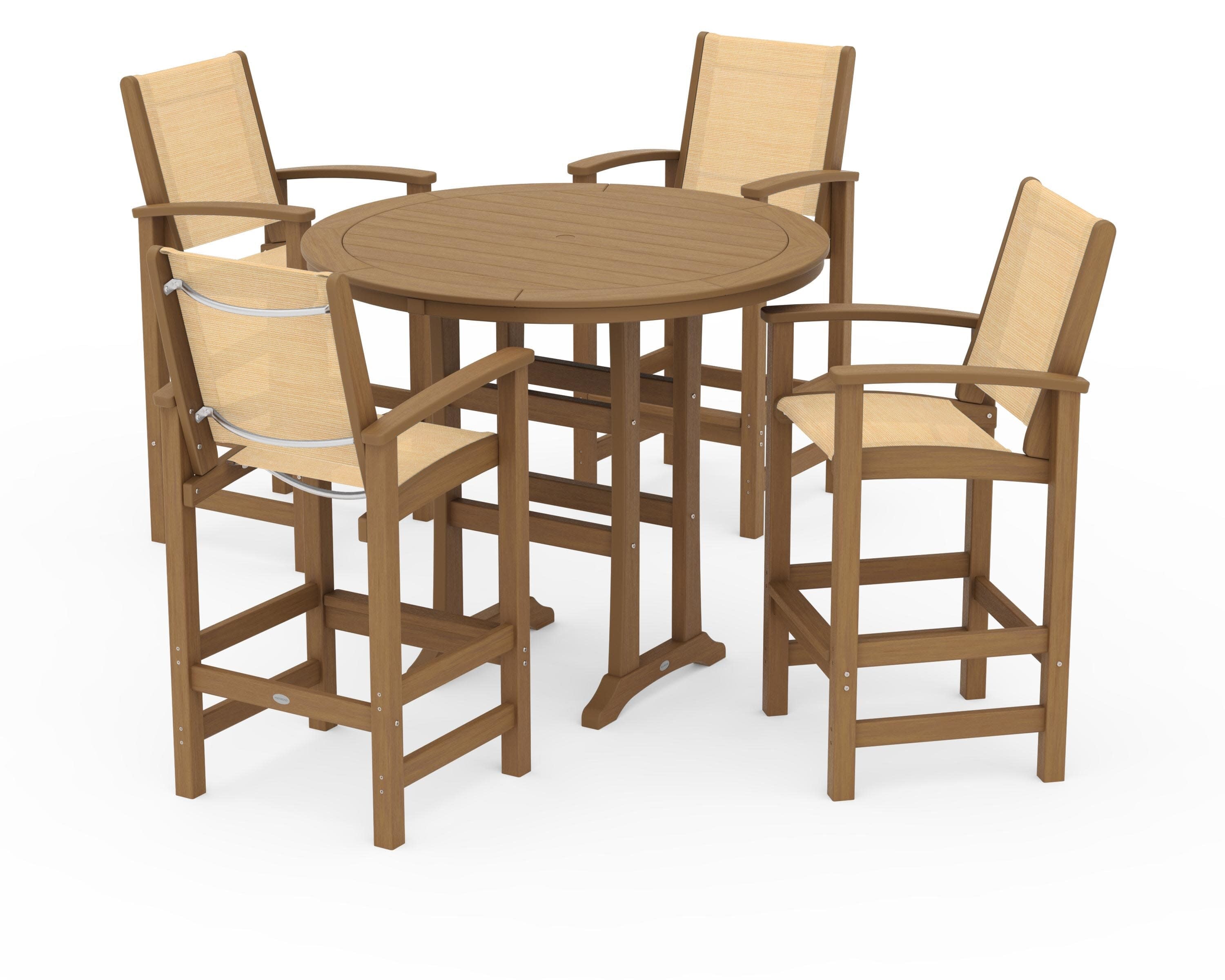 Coastal 5-Piece Nautical Trestle Bar Set in Natural / Dupioni Apricot Sling