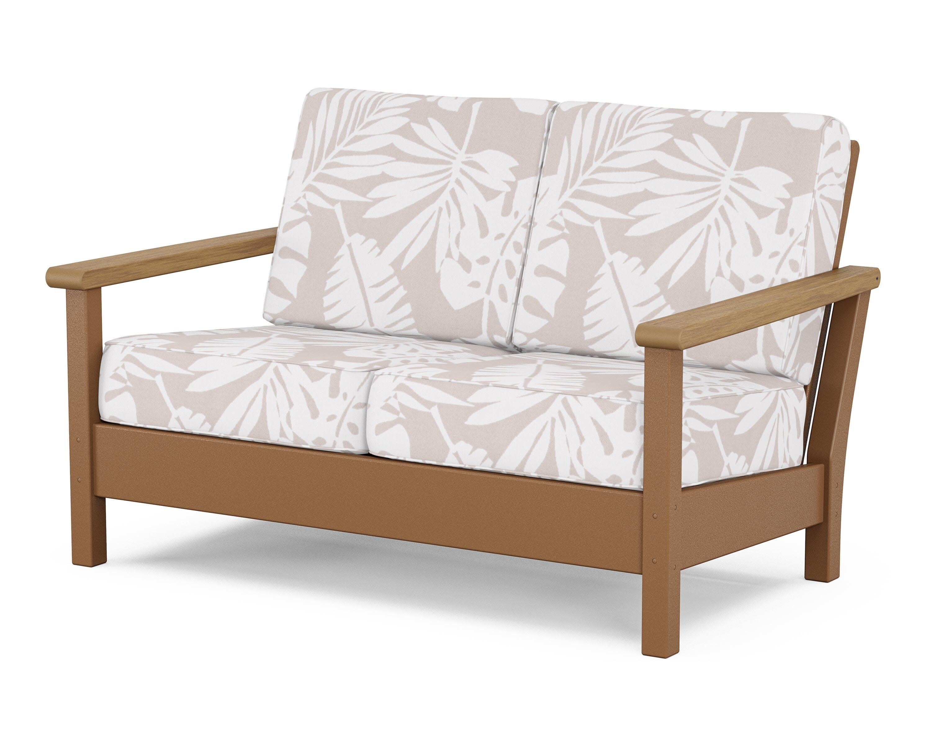 Harbour Deep Seating Loveseat in Teak / Natural / Leaf Dune Burlap