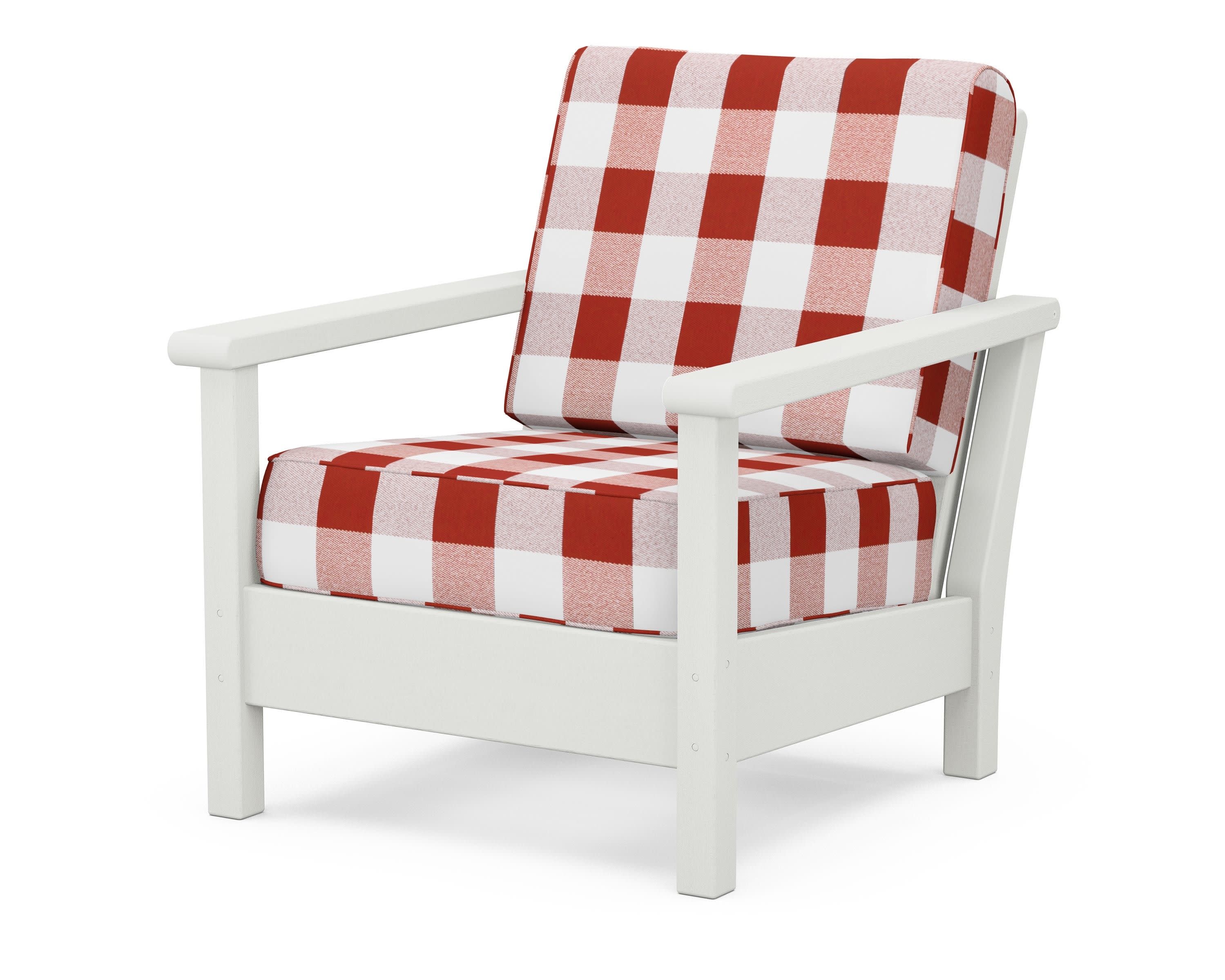 Harbour Deep Seating Chair in Vintage White / Buffalo Plaid Crimson