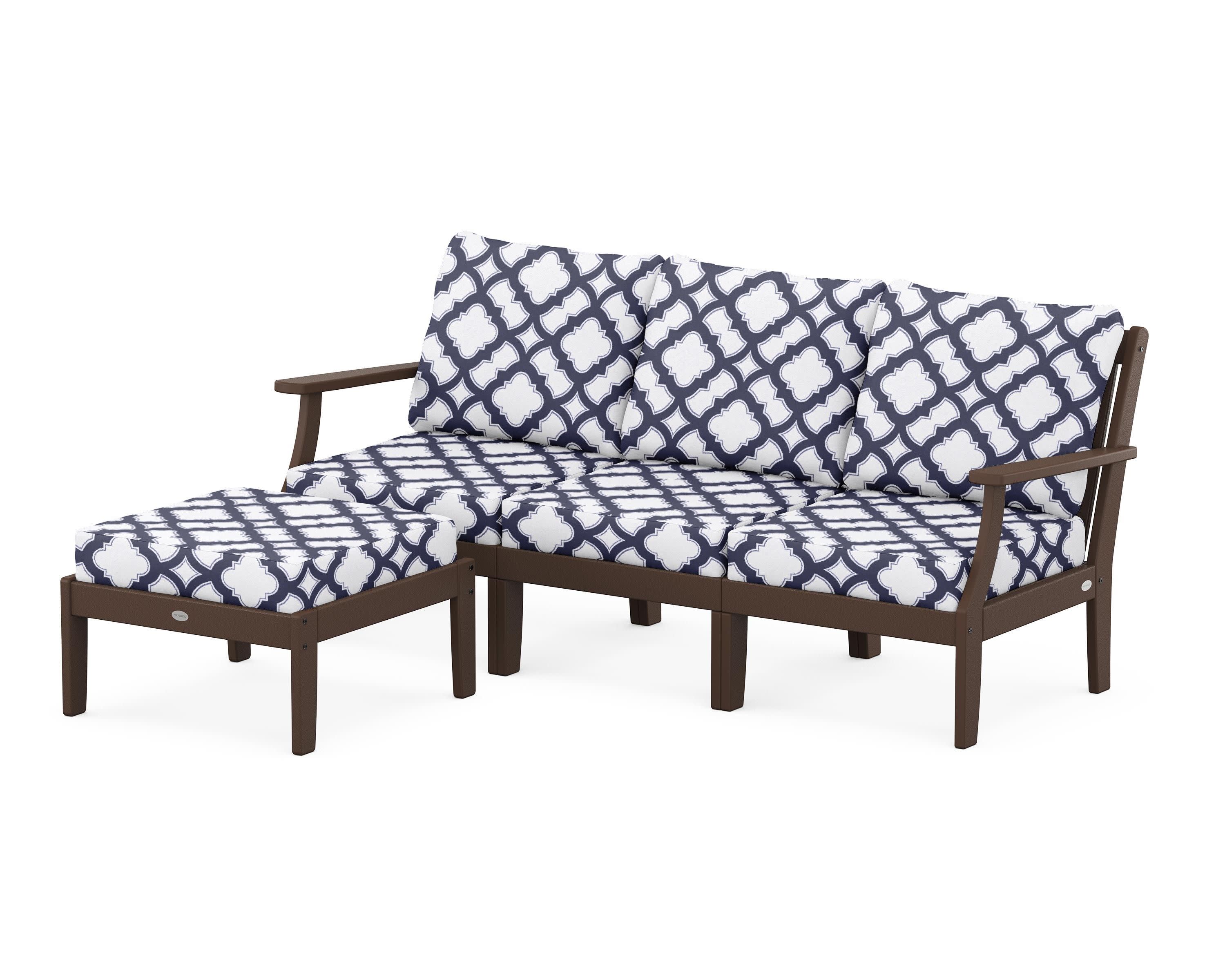 Braxton Modular 4-Piece Deep Seating Set with Ottoman in Mahogany / Trellis Navy