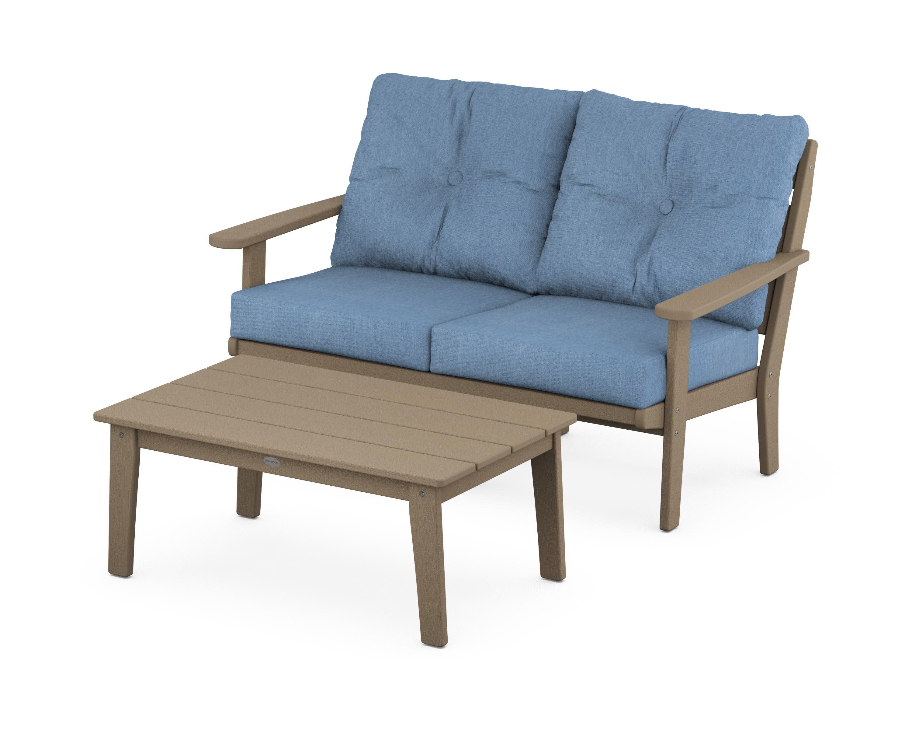 Lakeside 2-Piece Lounge Loveseat Set in Vintage Sahara / Sky Blue