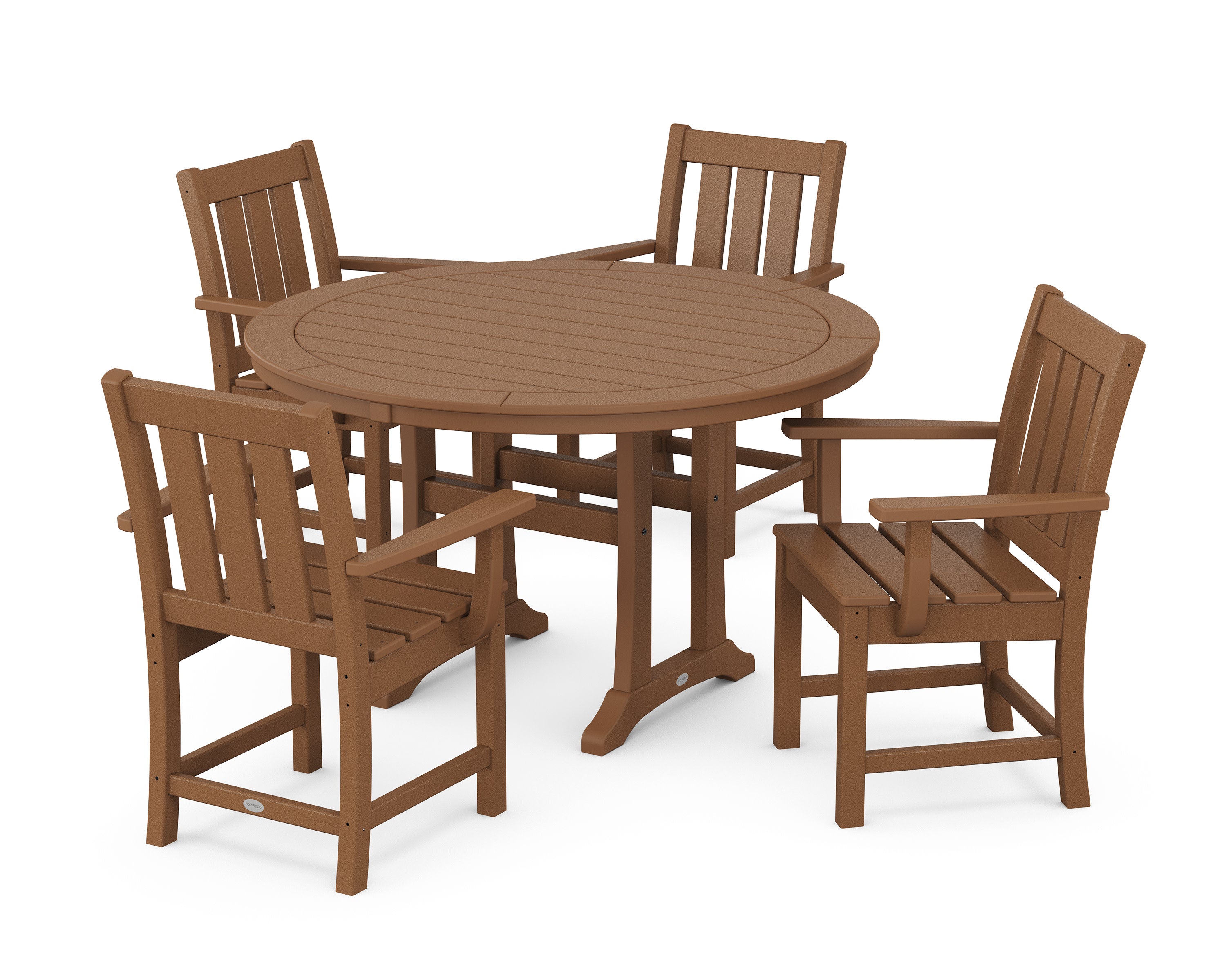 Oxford 5-Piece Round Dining Set with Trestle Legs in Teak