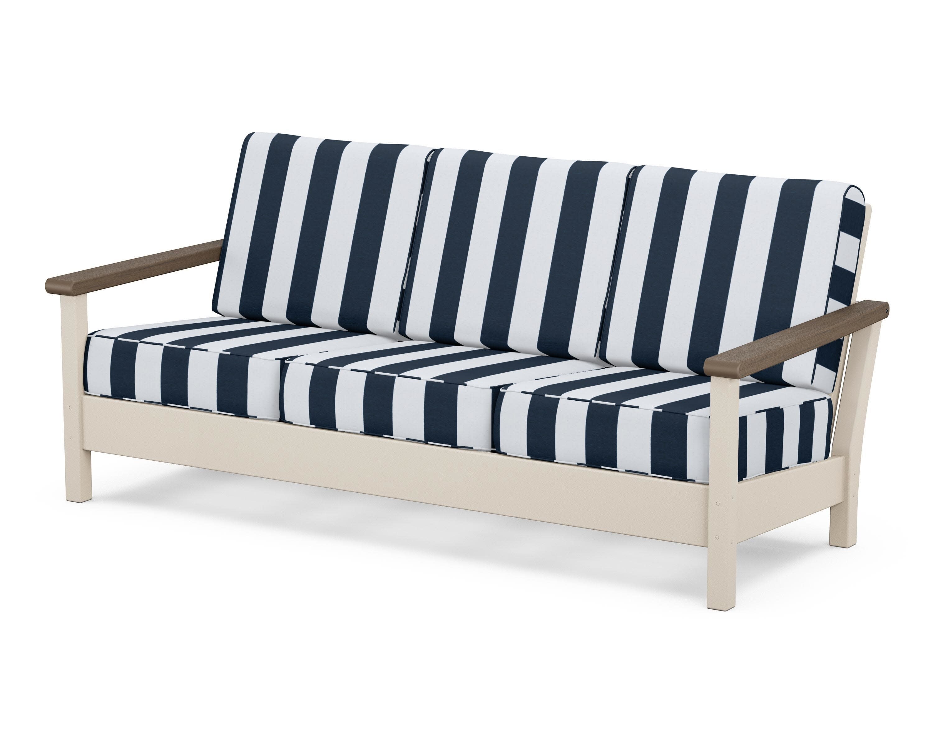Harbour Deep Seating Sofa in Sand / Kona / Cabana Stripe Marine Indigo