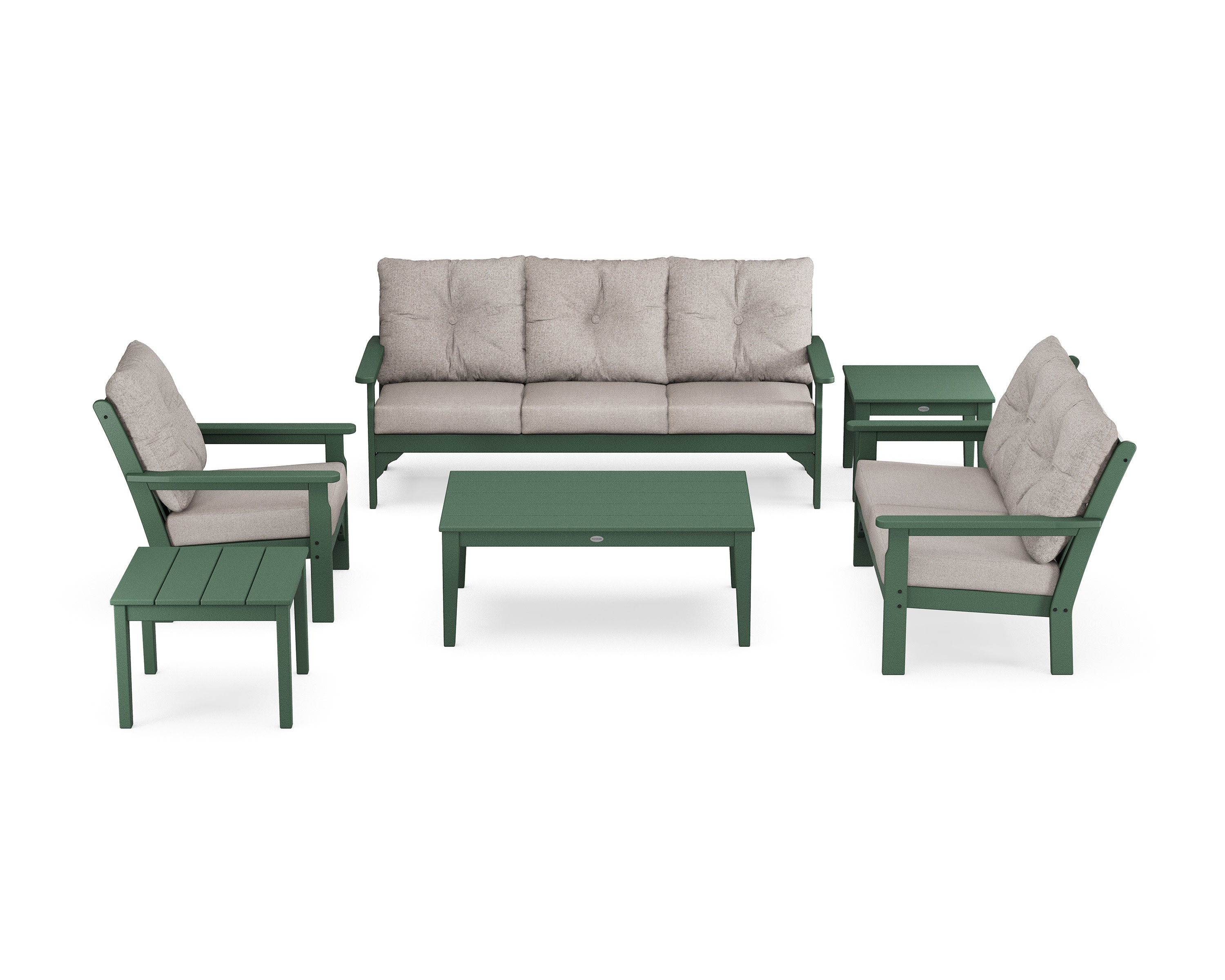 Vineyard 6-Piece Deep Seating Set in Green / Weathered Tweed