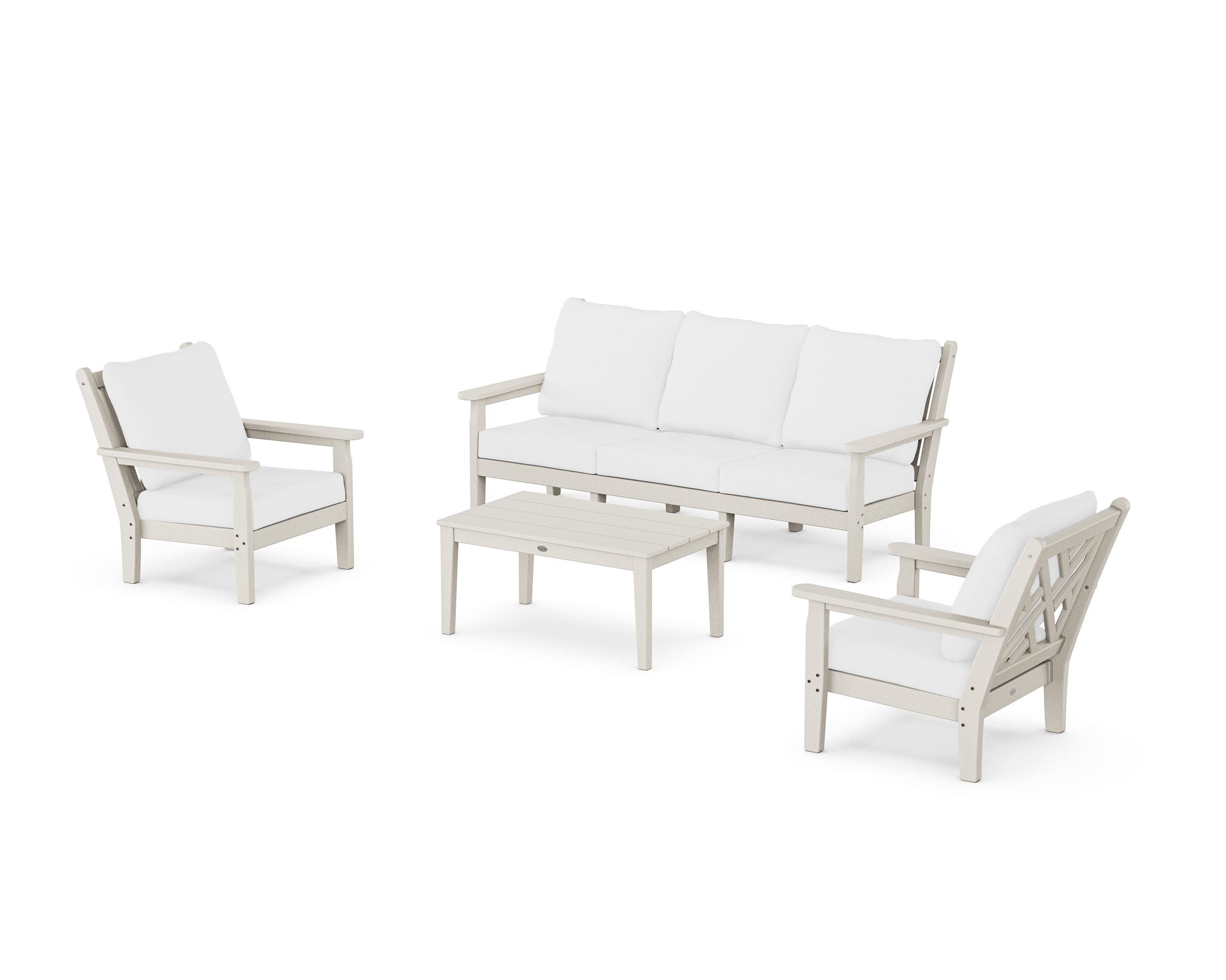Chippendale 4-Piece Deep Seating Set with Sofa in Sand / Natural