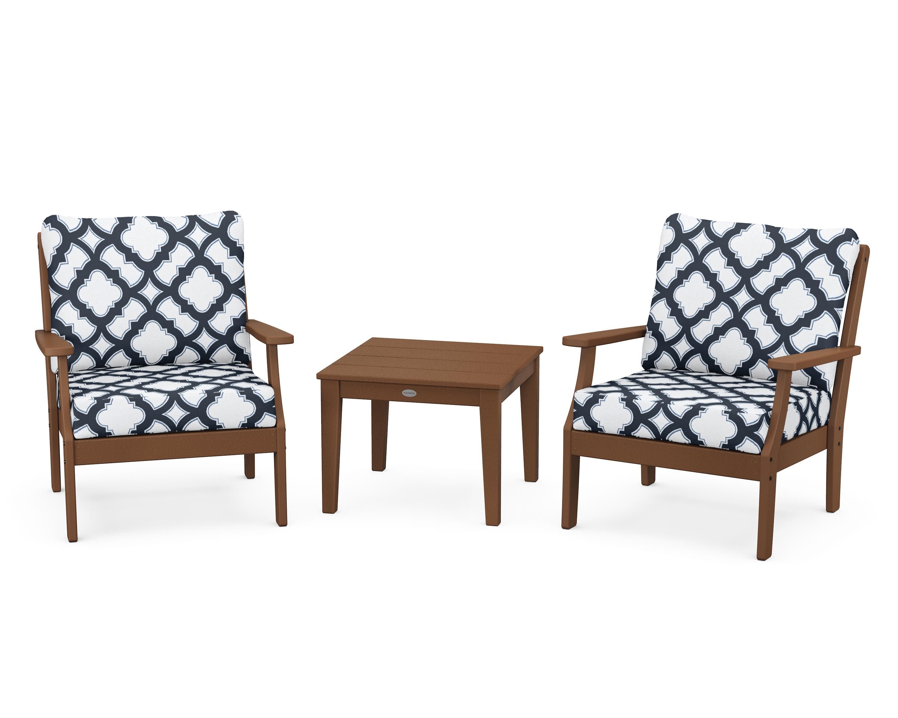 Braxton 3-Piece Deep Seating Set in Teak / Trellis Marine Indigo