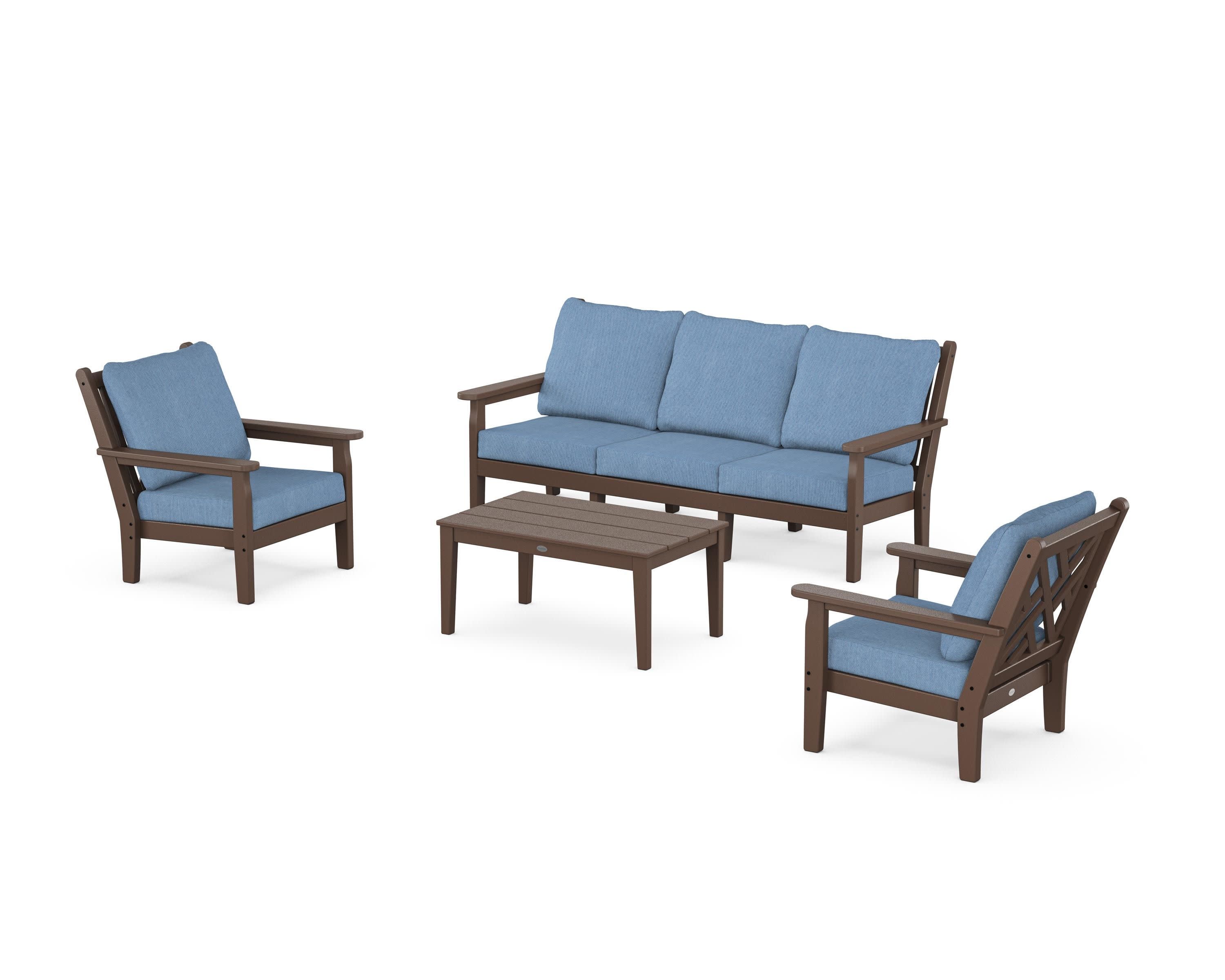 Chippendale 4-Piece Deep Seating Set with Sofa in Mahogany / Sky Blue