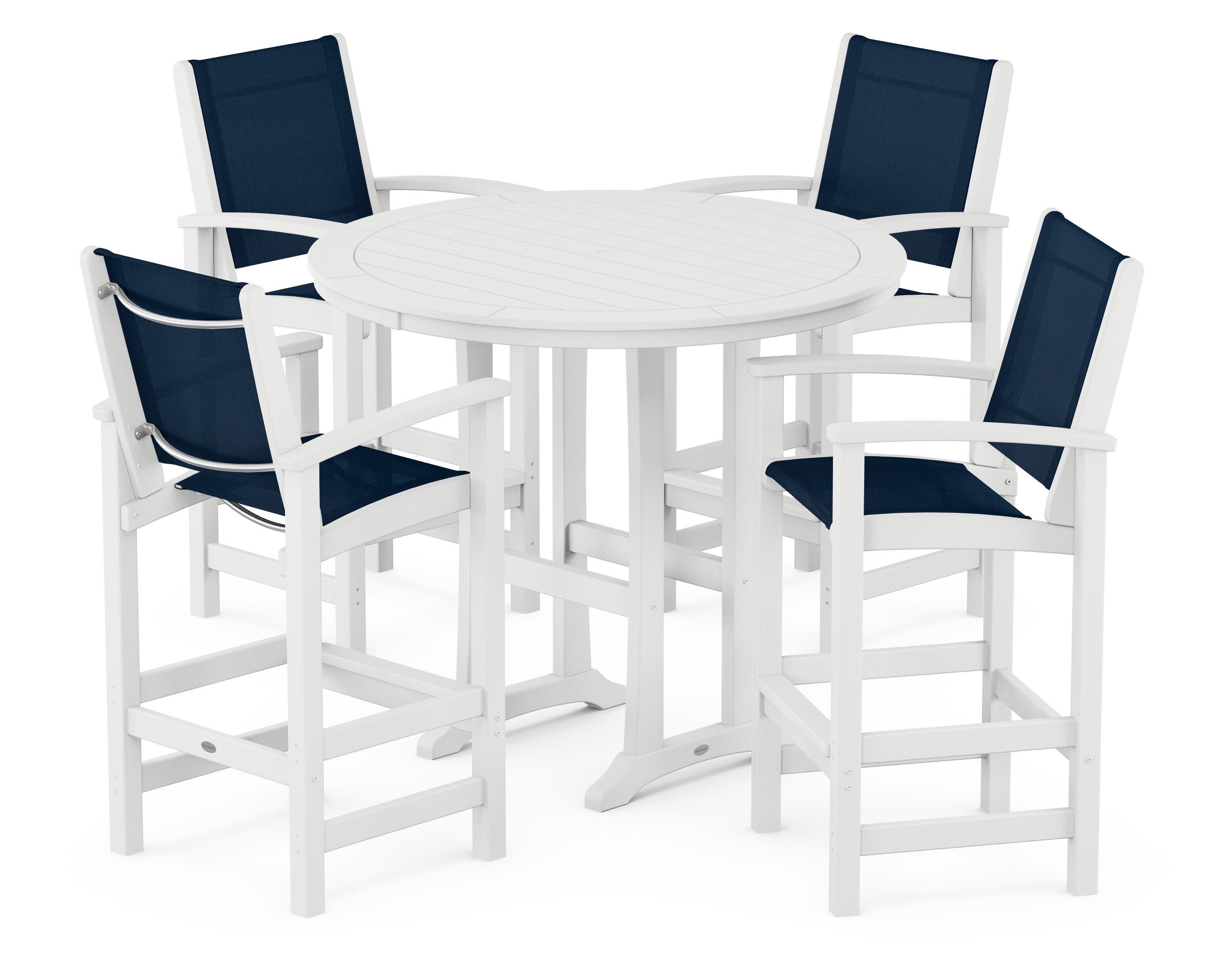 Coastal 5-Piece Nautical Trestle Bar Set in White / Navy Blue Sling