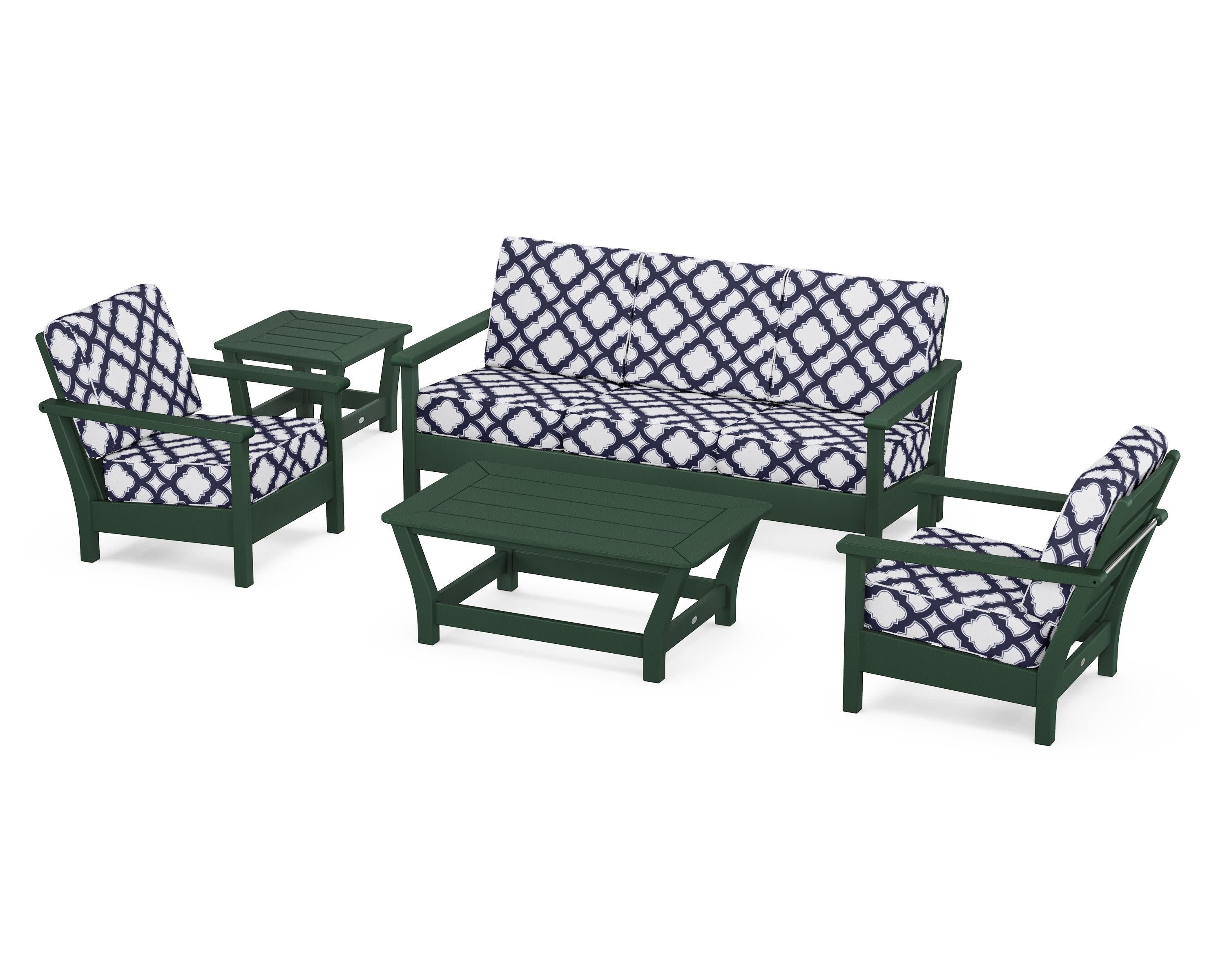 Harbour 5-Piece Deep Seating Set in Green / Trellis Navy