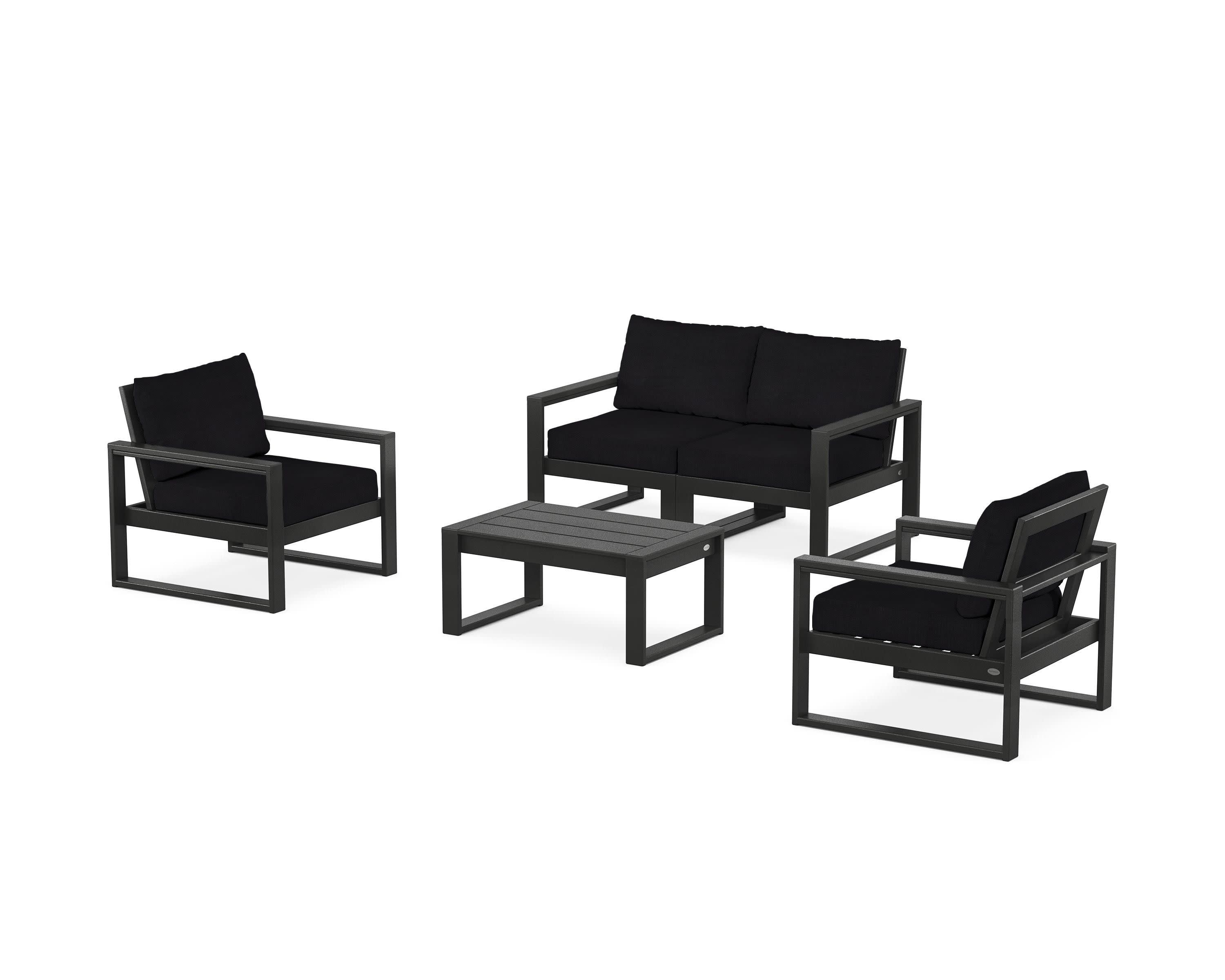 EDGE Sectional 4-Piece Deep Seating Set with Loveseat in Black / Midnight Linen