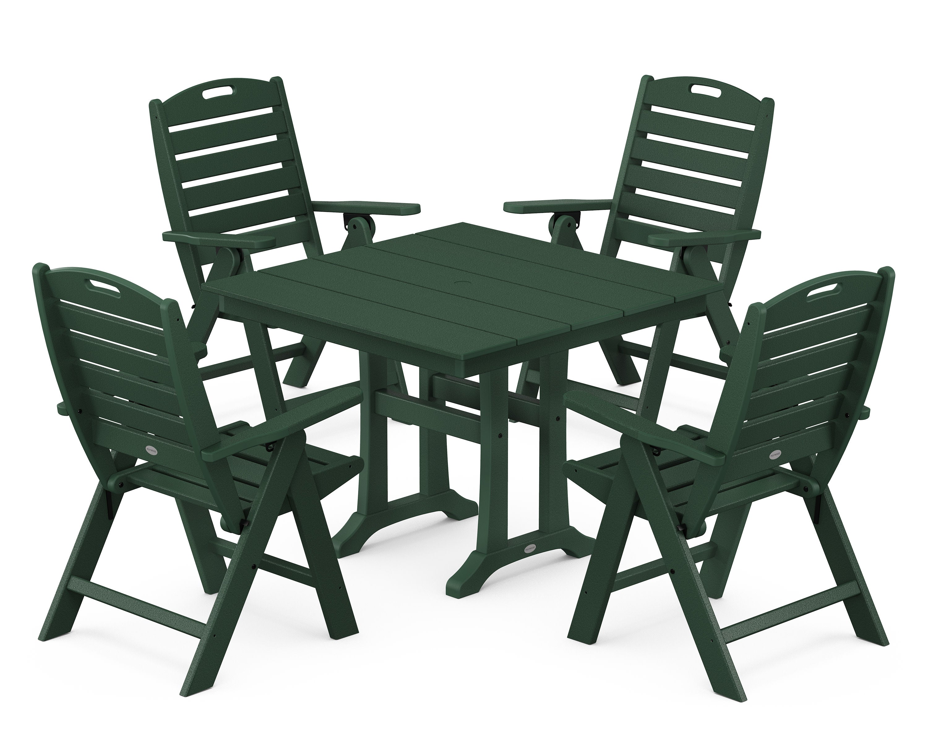 Nautical Folding Highback Chair 5-Piece Farmhouse Trestle Dining Set in Green