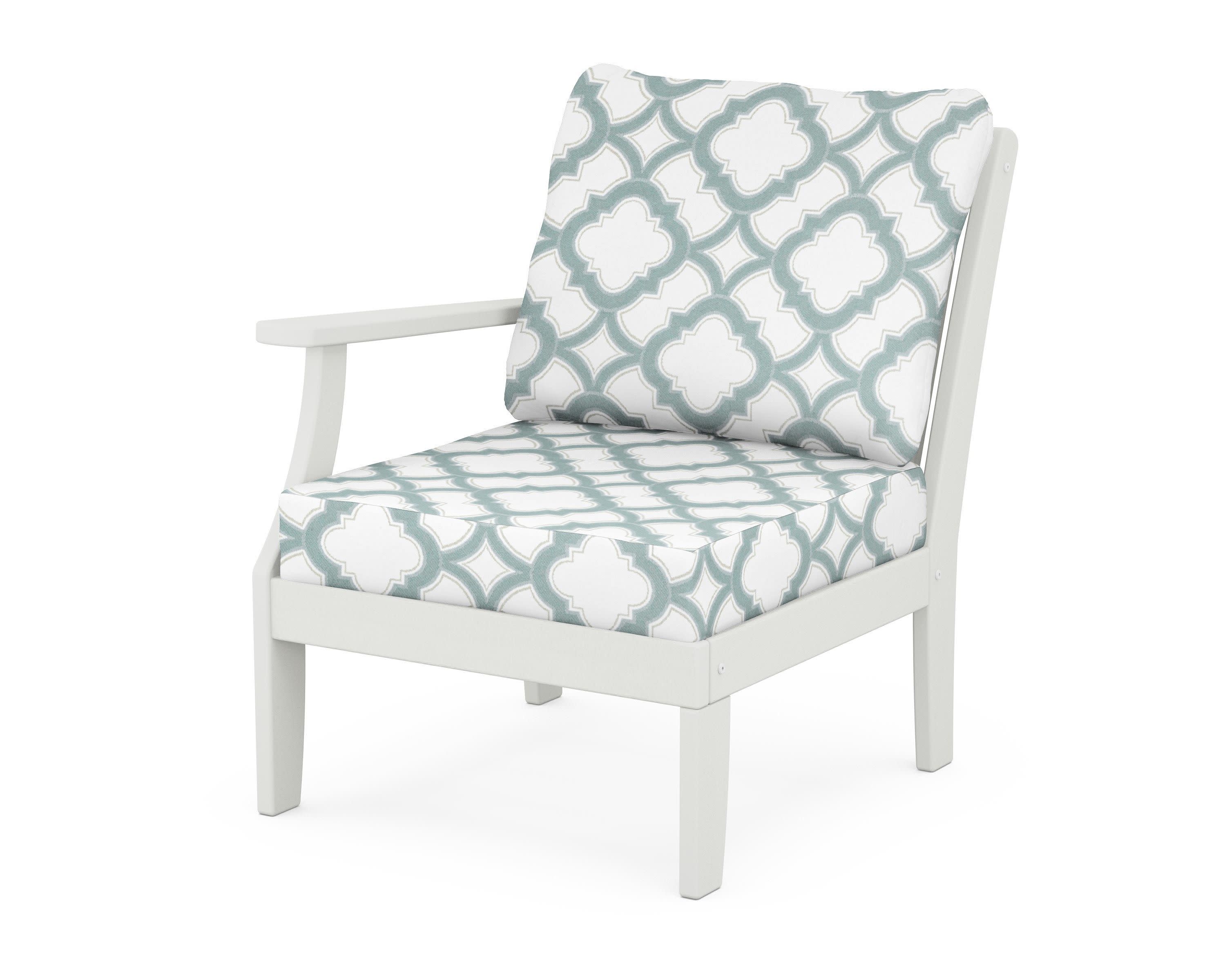 Braxton Modular Left Arm Chair in Vintage White / Trellis Glacier Spa