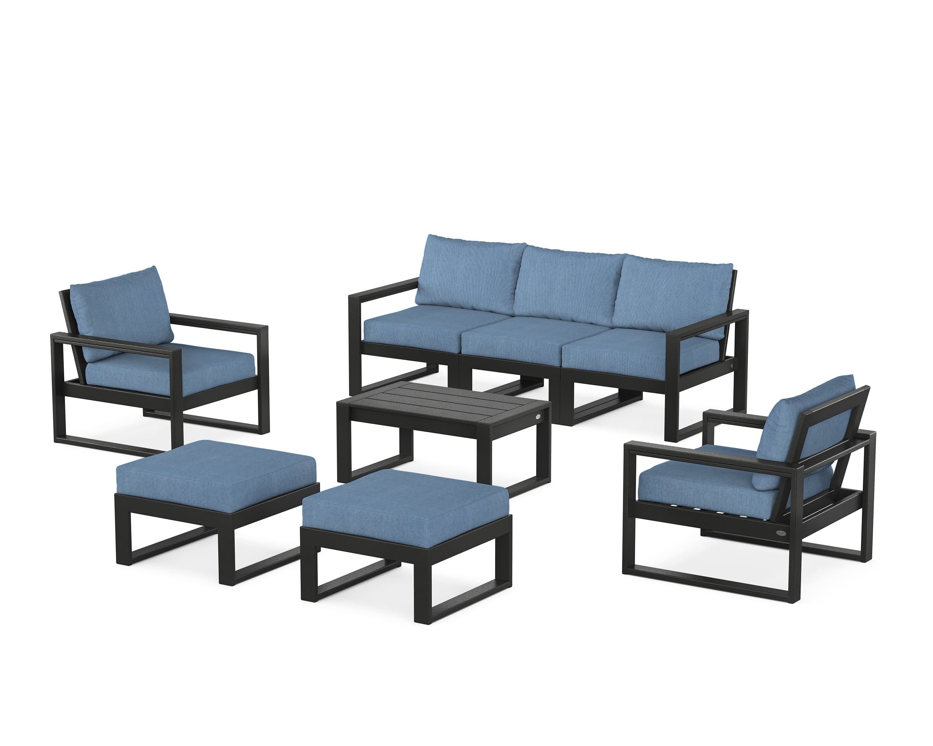 EDGE Sectional 8-Piece Lounge Sofa Set in Black / Sky Blue