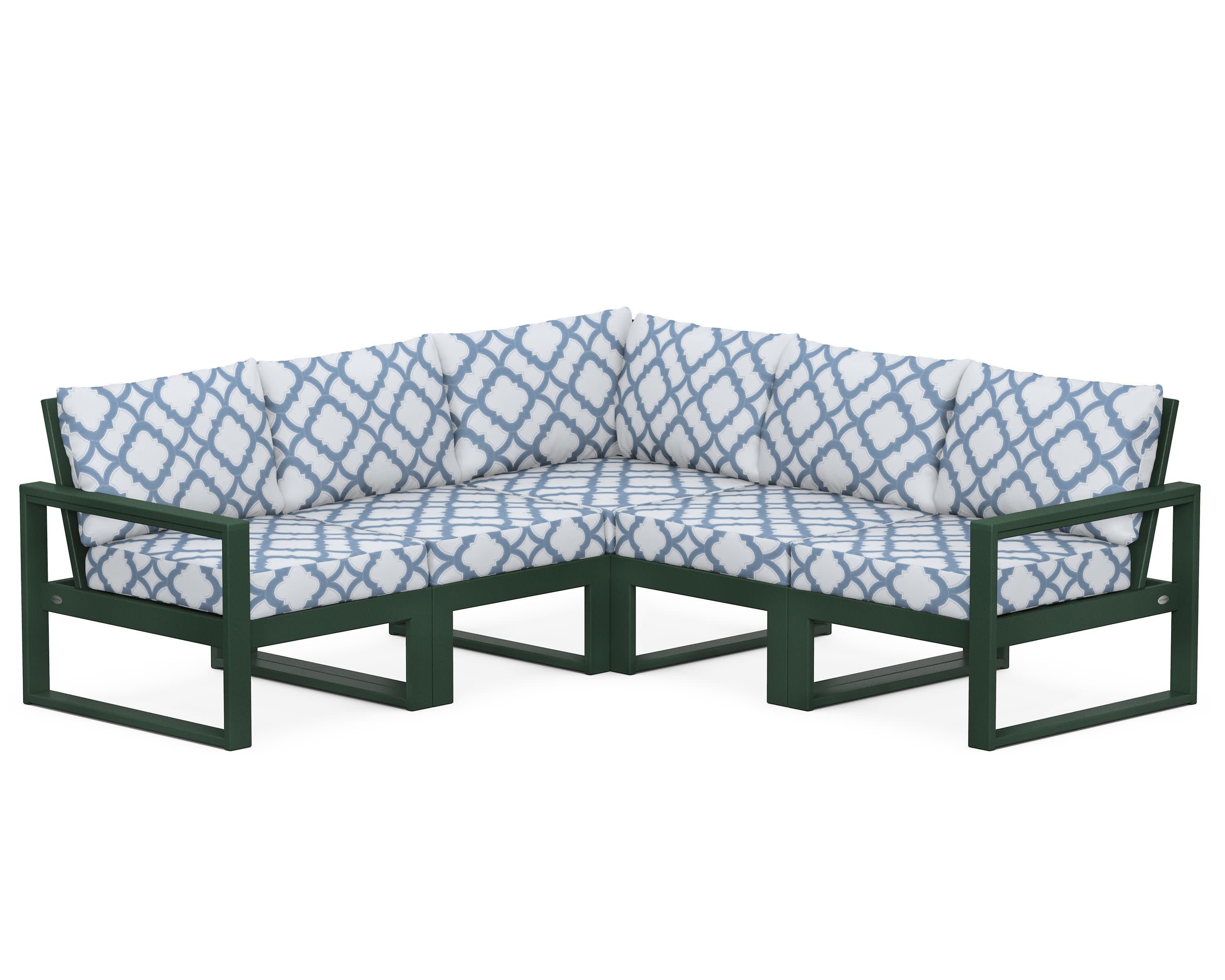 EDGE 5-Piece Modular Deep Seating Set in Green / Trellis Sky Blue