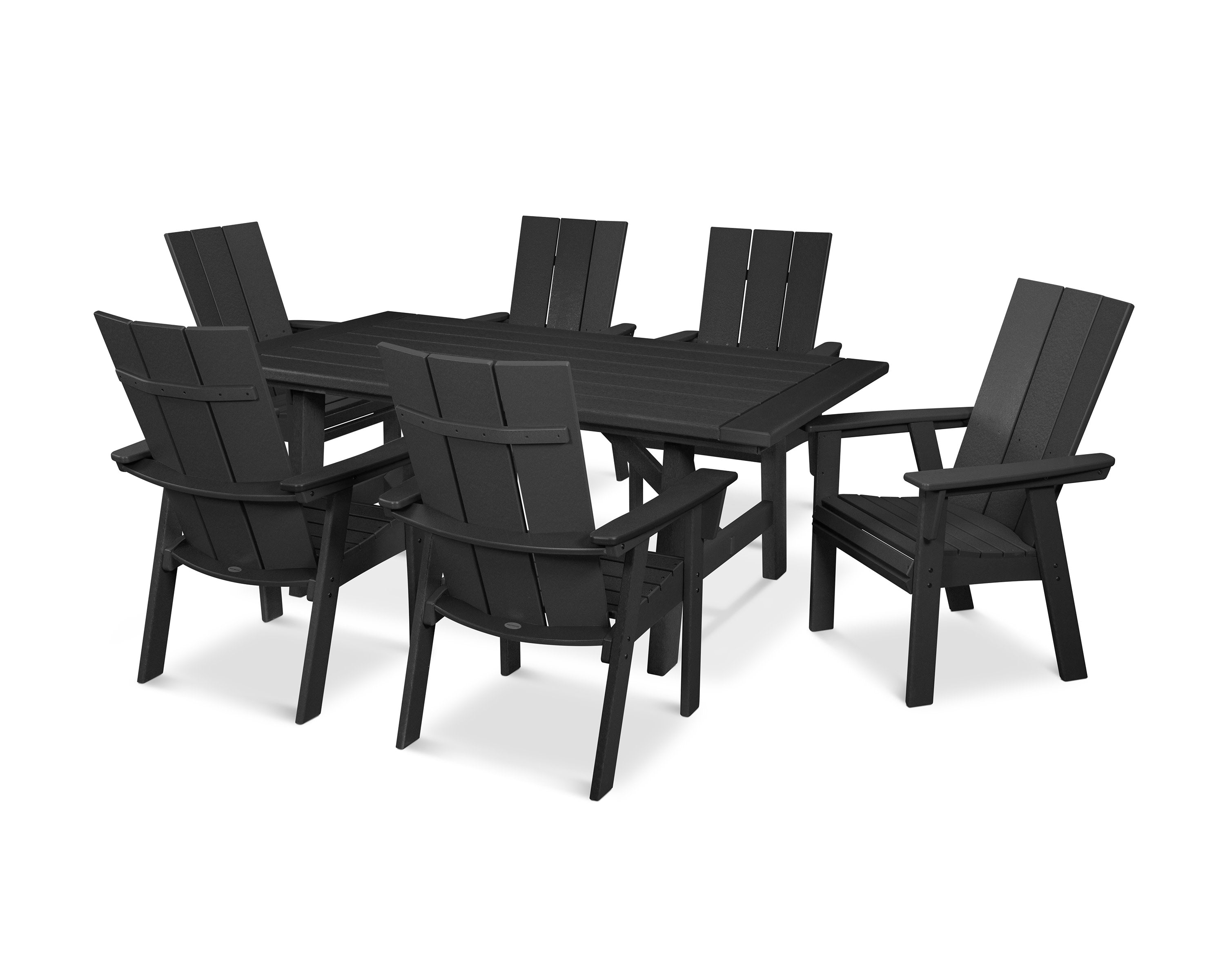 Modern Curveback Adirondack 7-Piece Rustic Farmhouse Dining Set in Black