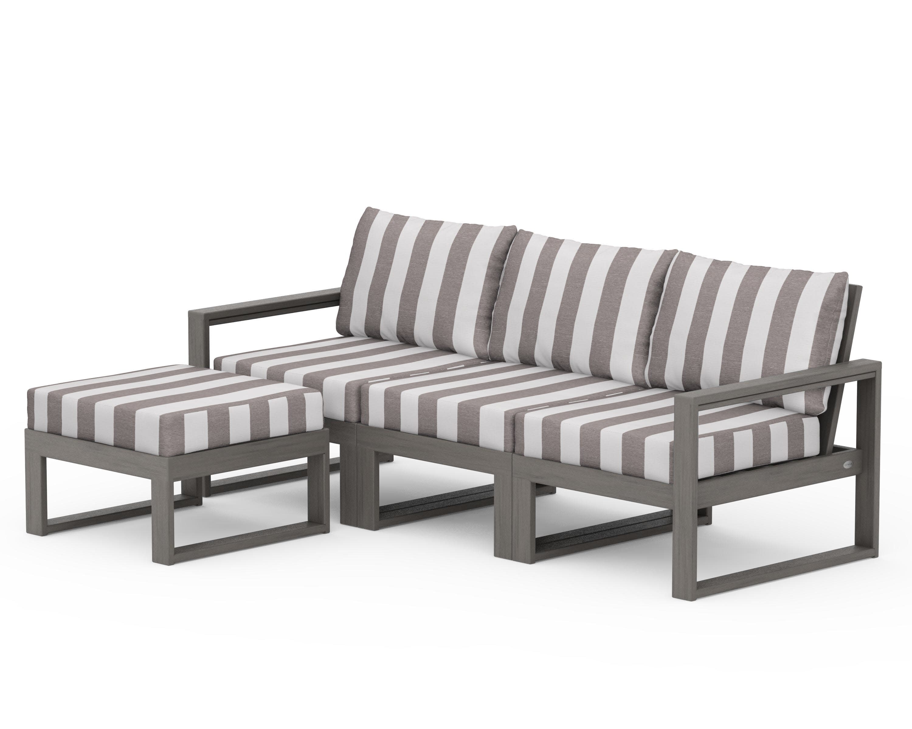 EDGE 4-Piece Modular Deep Seating Set with Ottoman in Driftwood / Cabana Stripe Grey Mist