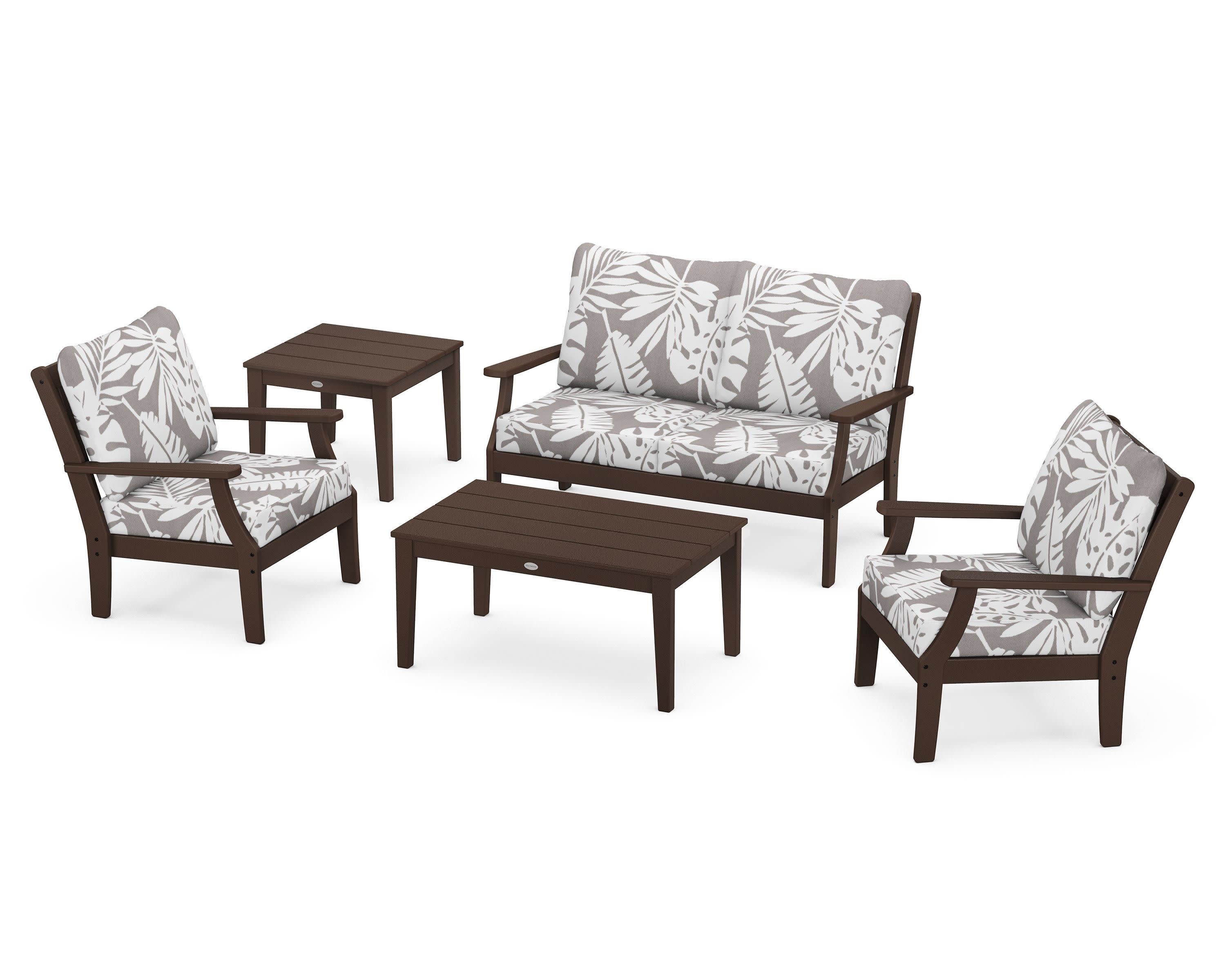 Braxton 5-Piece Deep Seating Set in Mahogany / Leaf Grey Mist