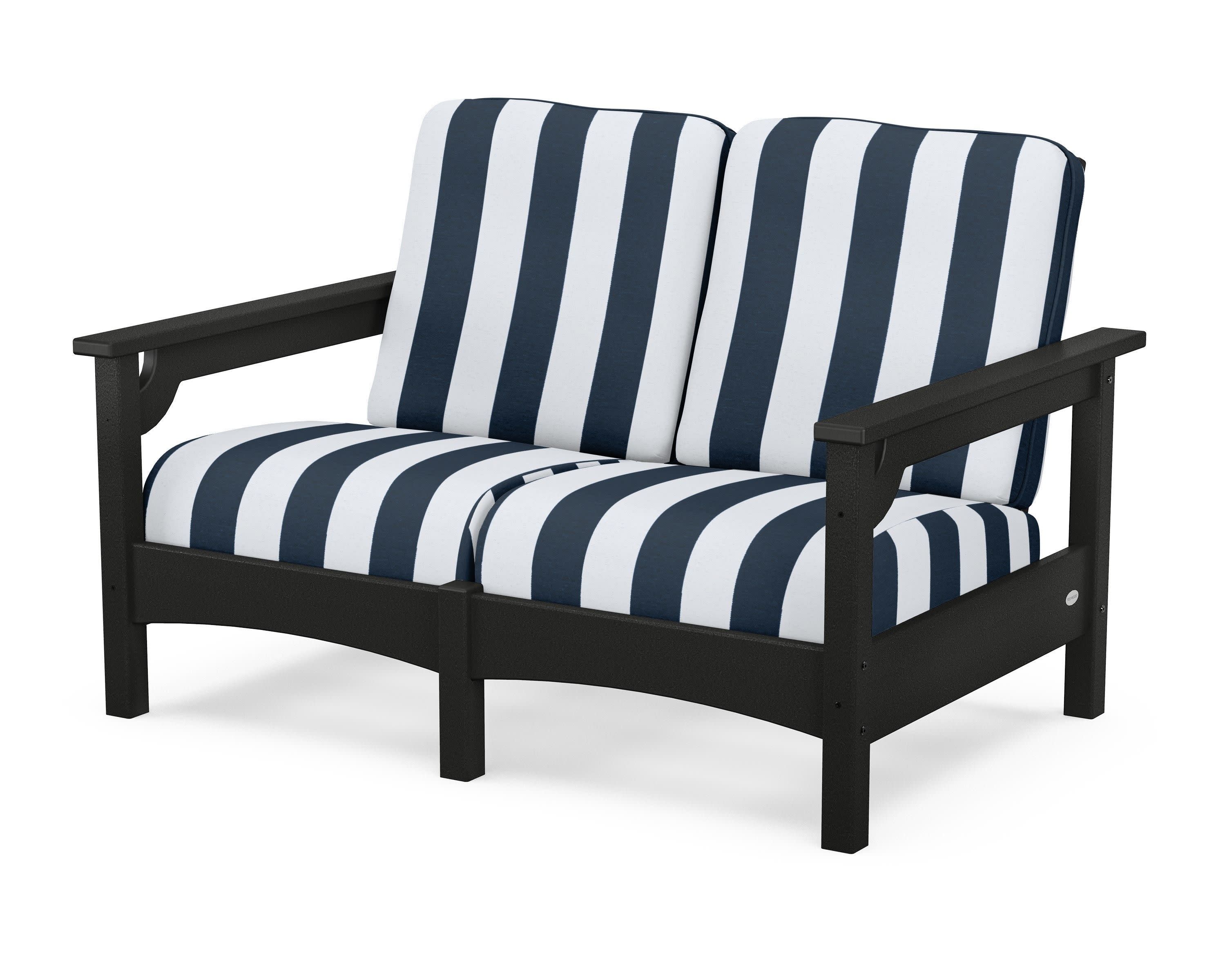 Club Loveseat in Black / Cabana Stripe Marine Indigo