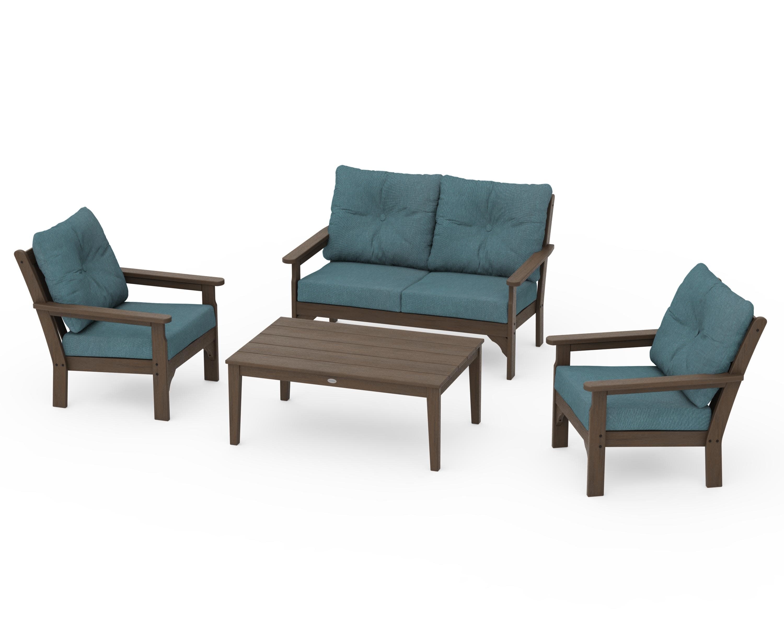 Vineyard 4-Piece Deep Seating Set in Kona / Ocean Teal