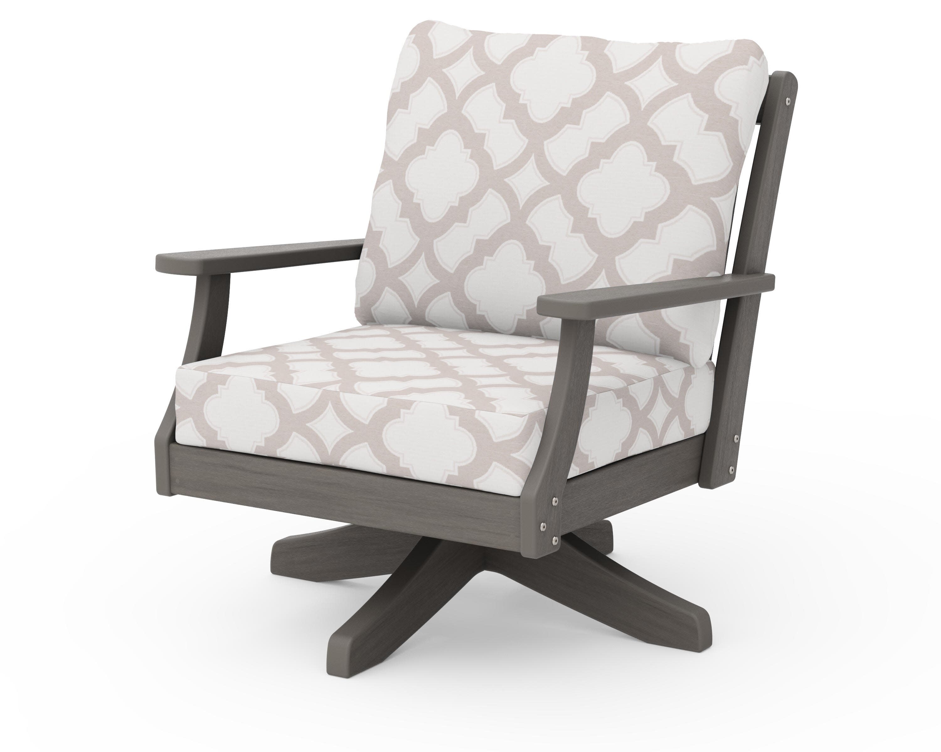 Braxton Deep Seating Swivel Chair in Driftwood / Trellis Dune Burlap