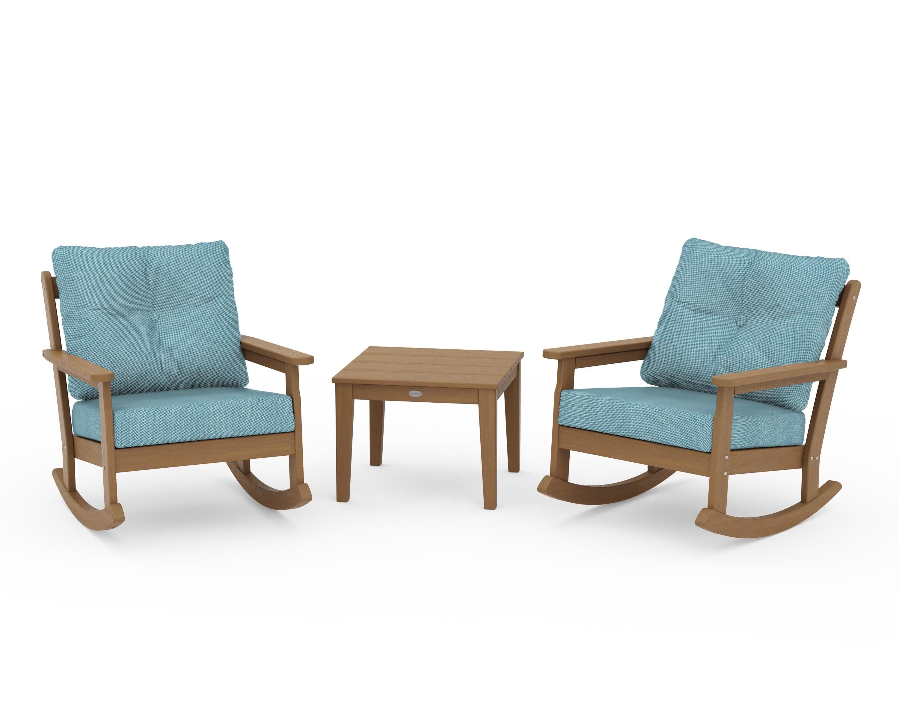 Vineyard 3-Piece Deep Seating Rocker Set in Natural / Lattice Sky Blue