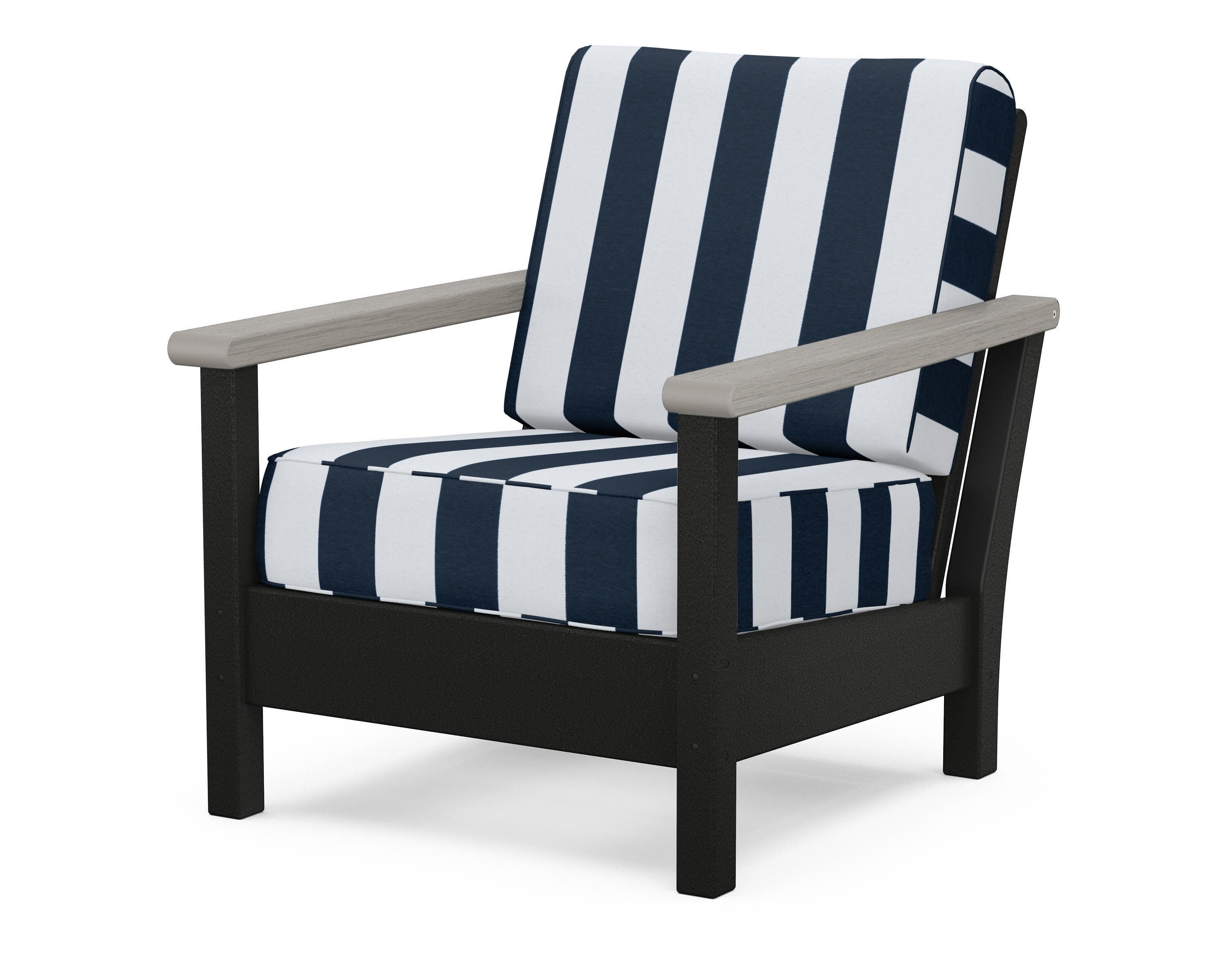 Harbour Deep Seating Chair in Black / Driftwood / Cabana Stripe Marine Indigo