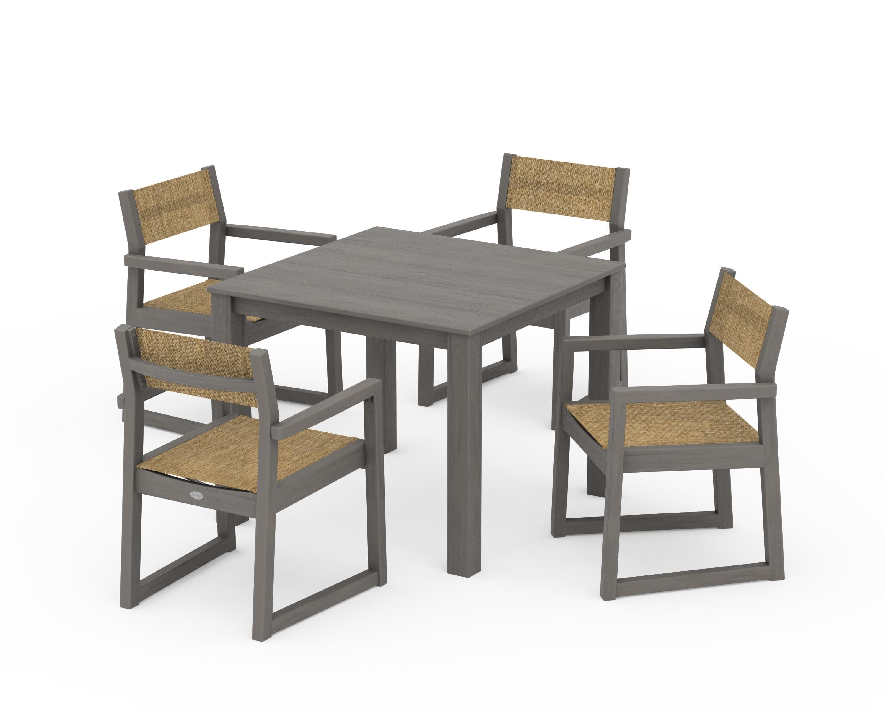 EDGE Sling Arm Chair 5-Piece Parsons Dining Set in Driftwood / Burlap Sling