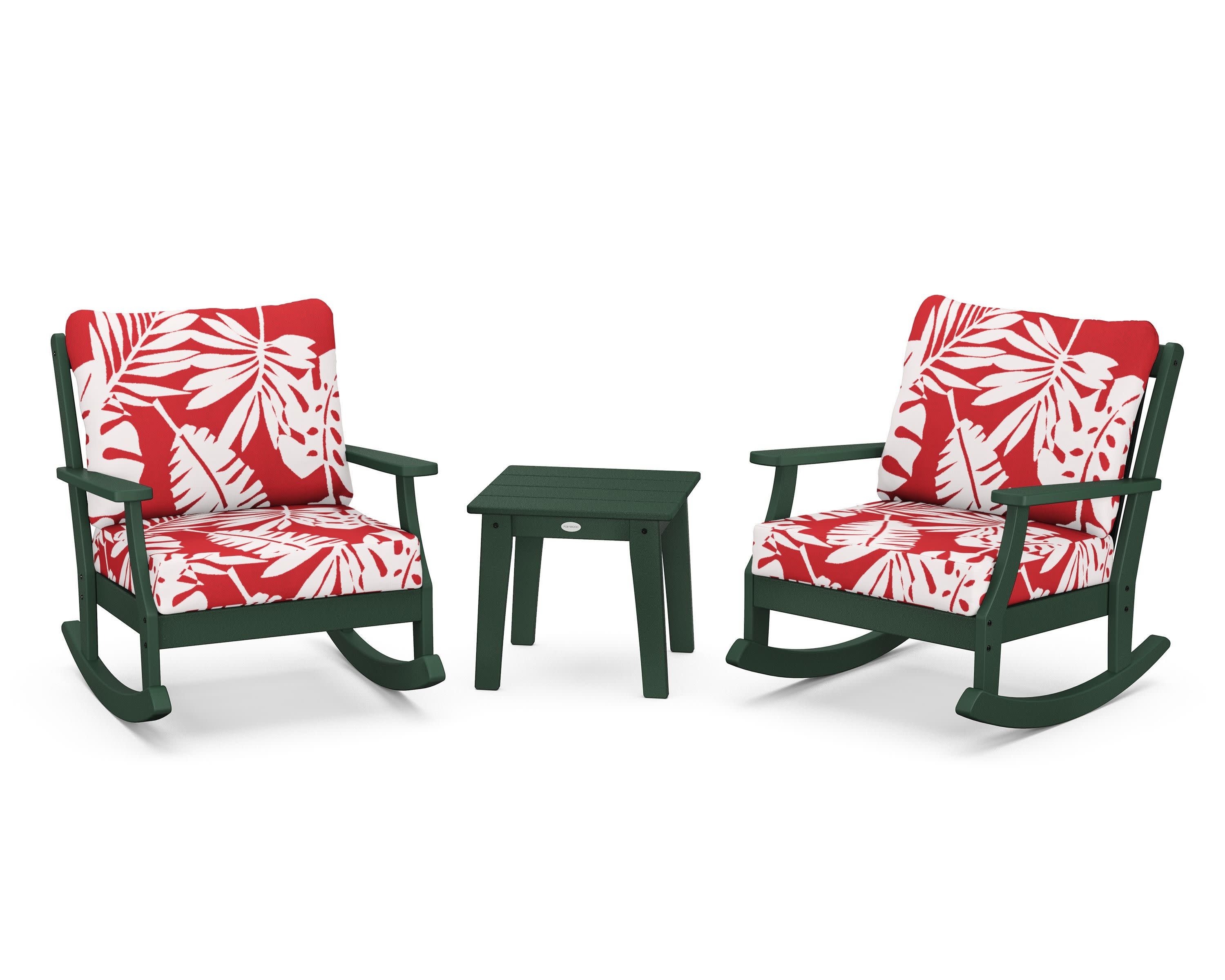 Braxton 3-Piece Deep Seating Rocker Set in Green / Leaf Crimson