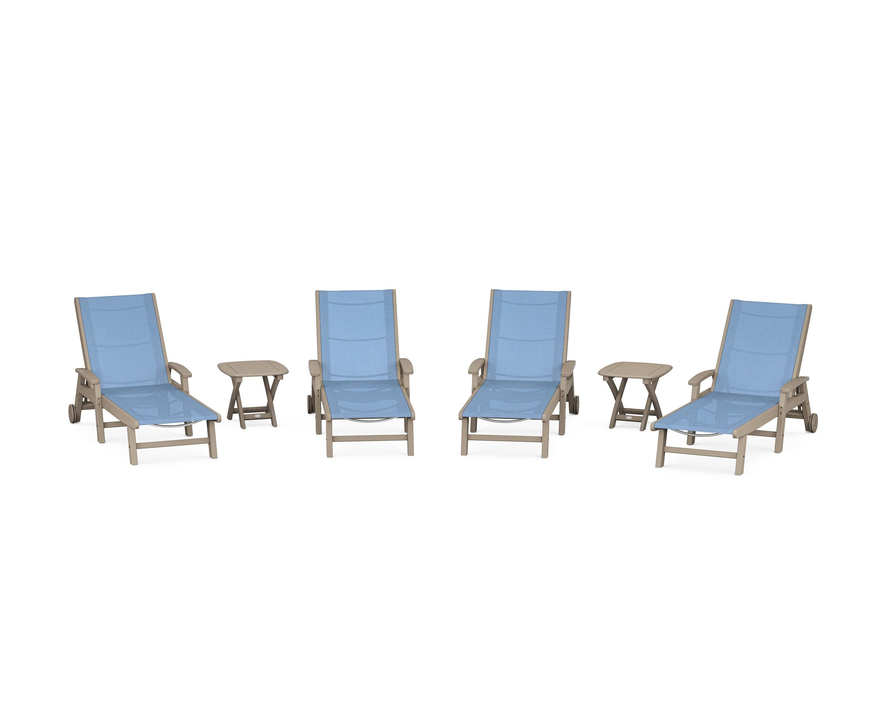 Coastal Chaise 6-Piece Set with Wheels in Vintage Sahara / Poolside Sling