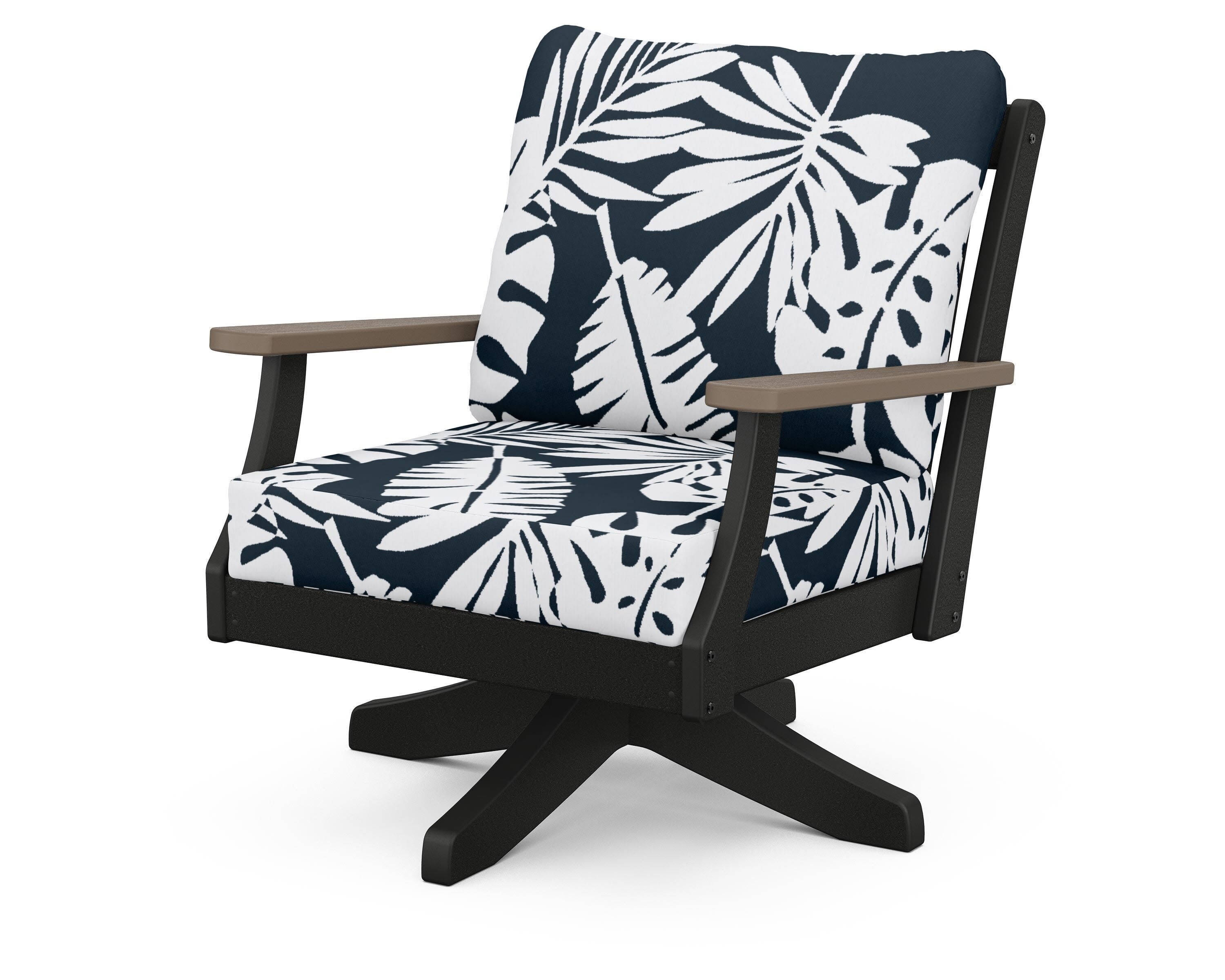 Braxton Deep Seating Swivel Chair in Black / Kona / Leaf Marine Indigo