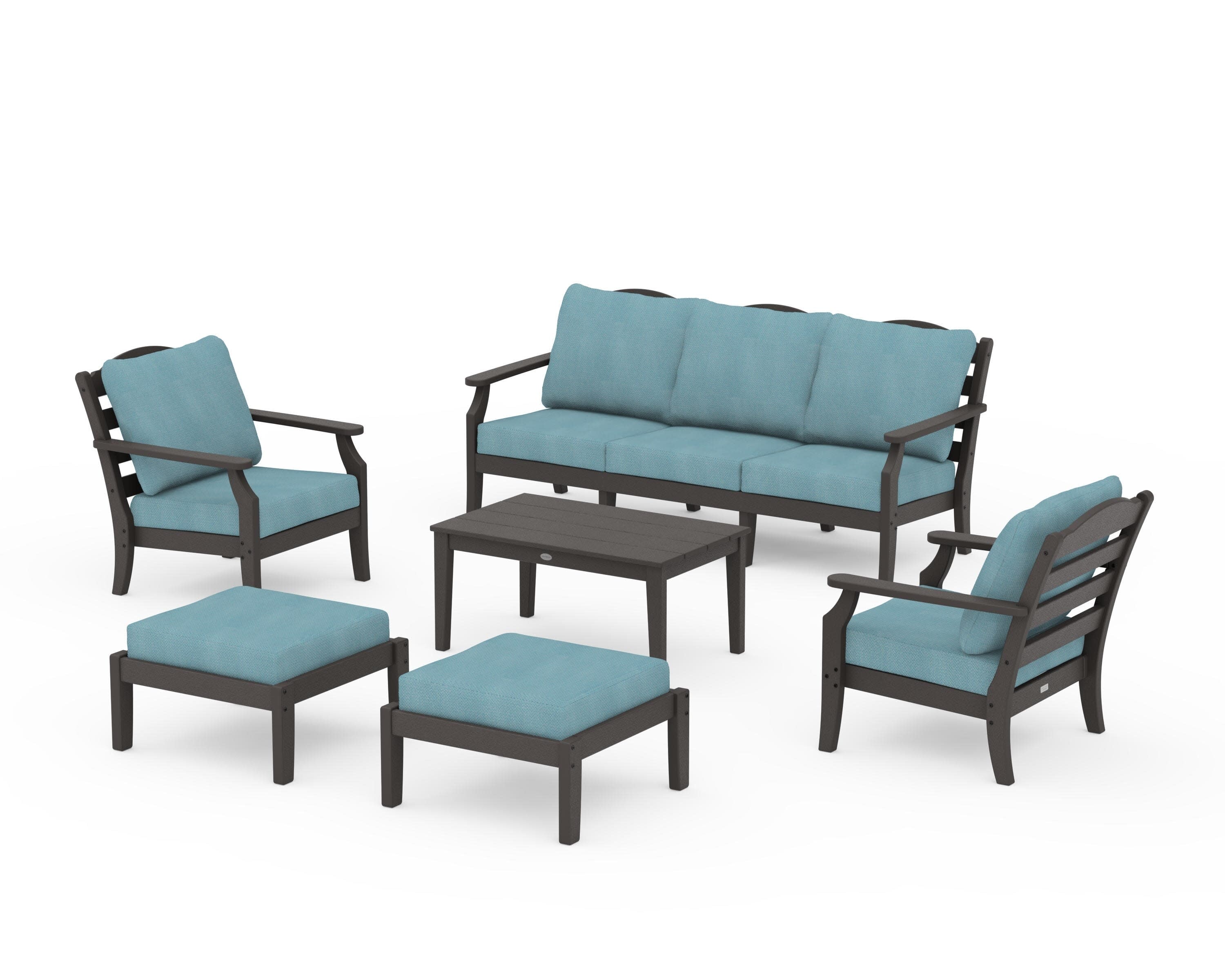 Savannah 6-Piece Lounge Sofa Set in Vintage Coffee / Lattice Sky Blue