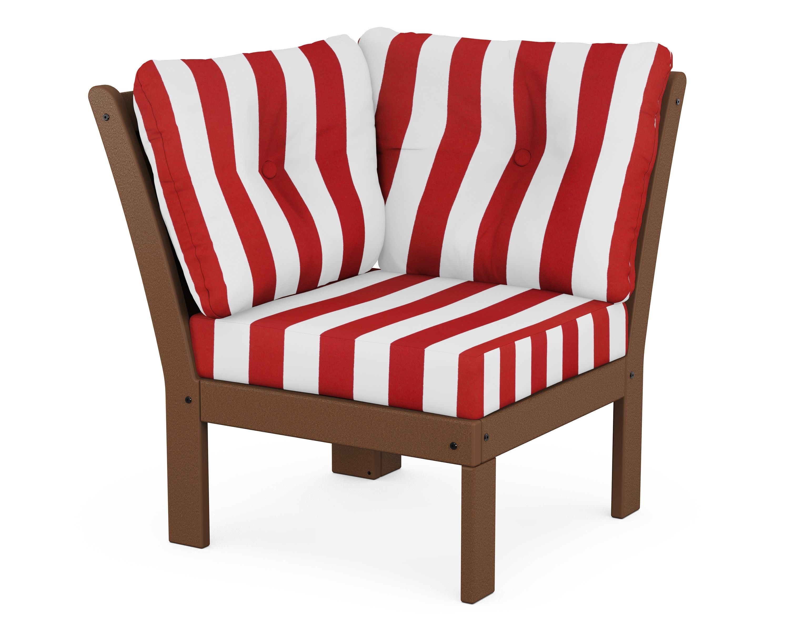 Vineyard Modular Corner Chair in Teak / Cabana Stripe Crimson