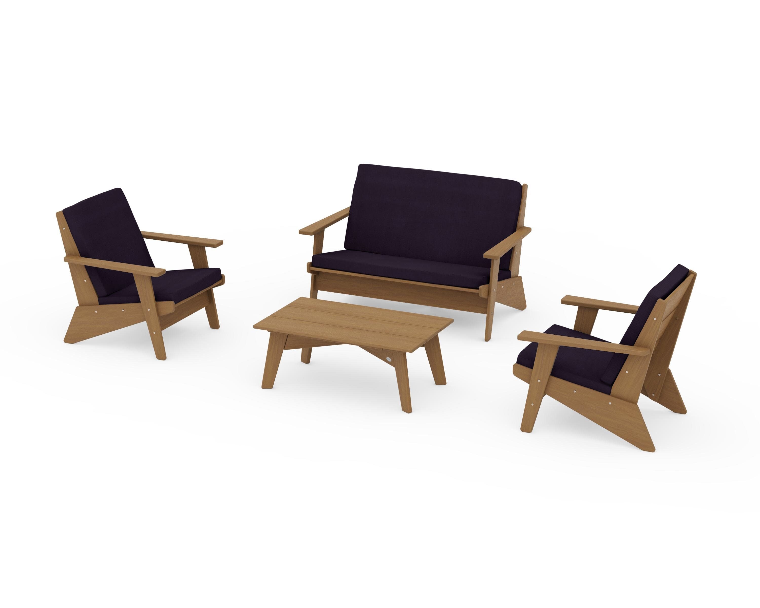 Riviera Modern Lounge 4-Piece Set in Natural / Navy Linen