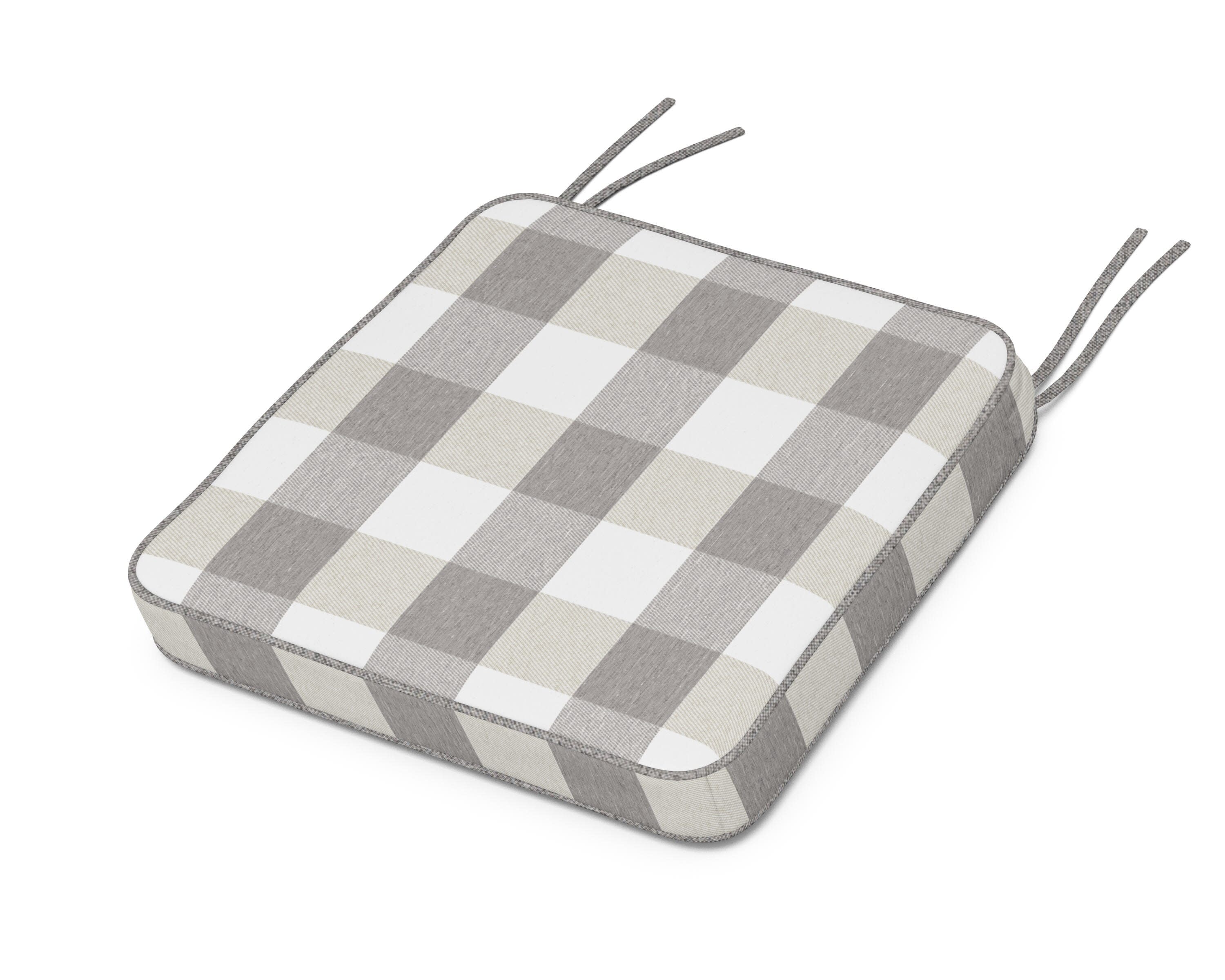 Chinoiserie Side Chair Seat Cushion in Buffalo Plaid Grey Mist