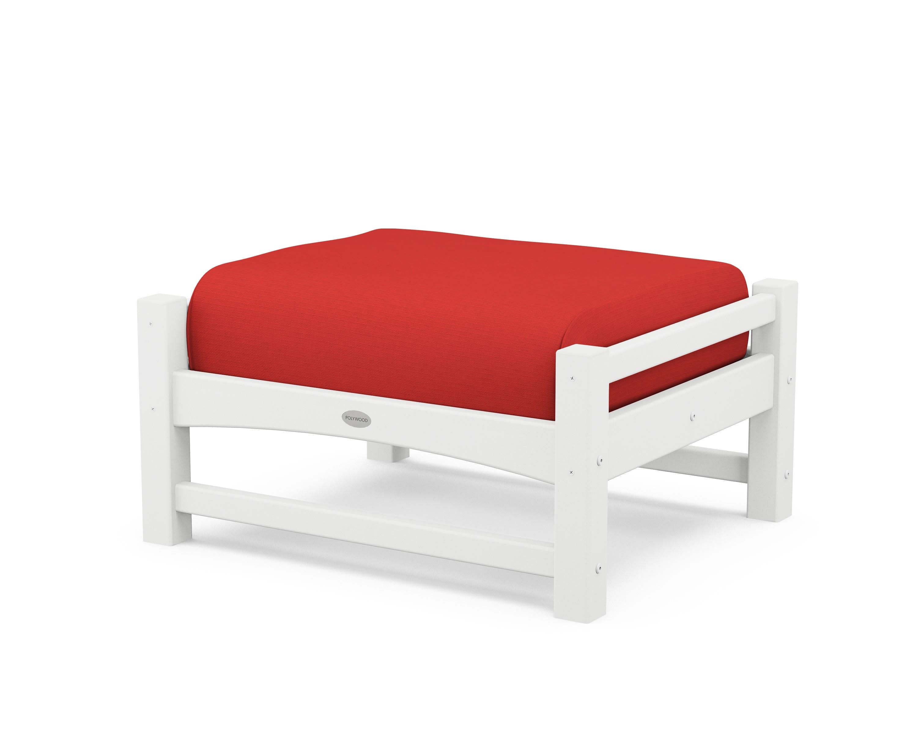 Club Ottoman in White / Crimson Linen