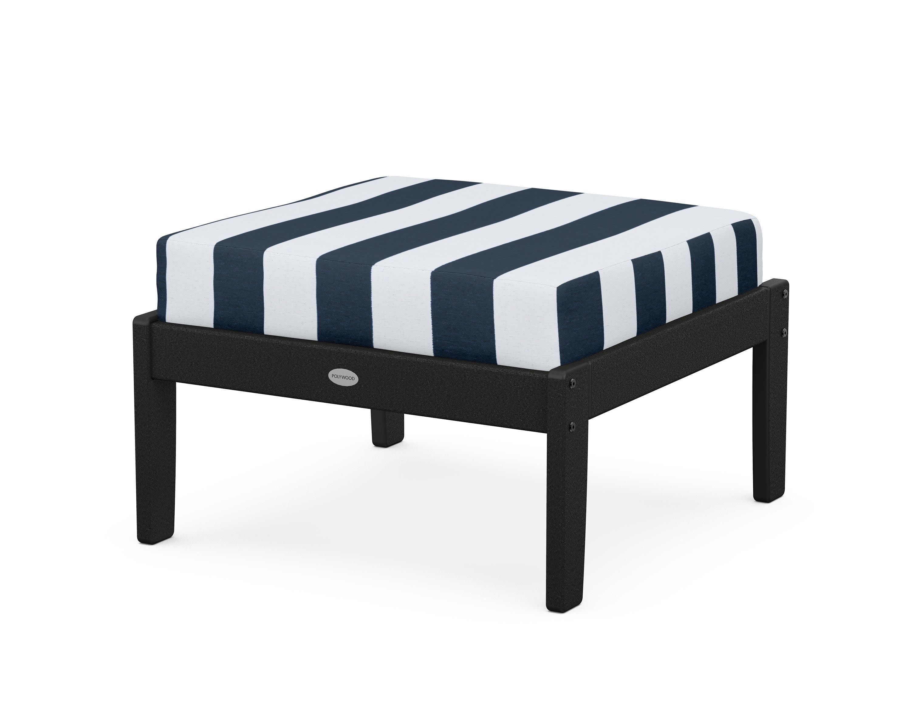 Braxton Deep Seating Ottoman in Black / Cabana Stripe Marine Indigo