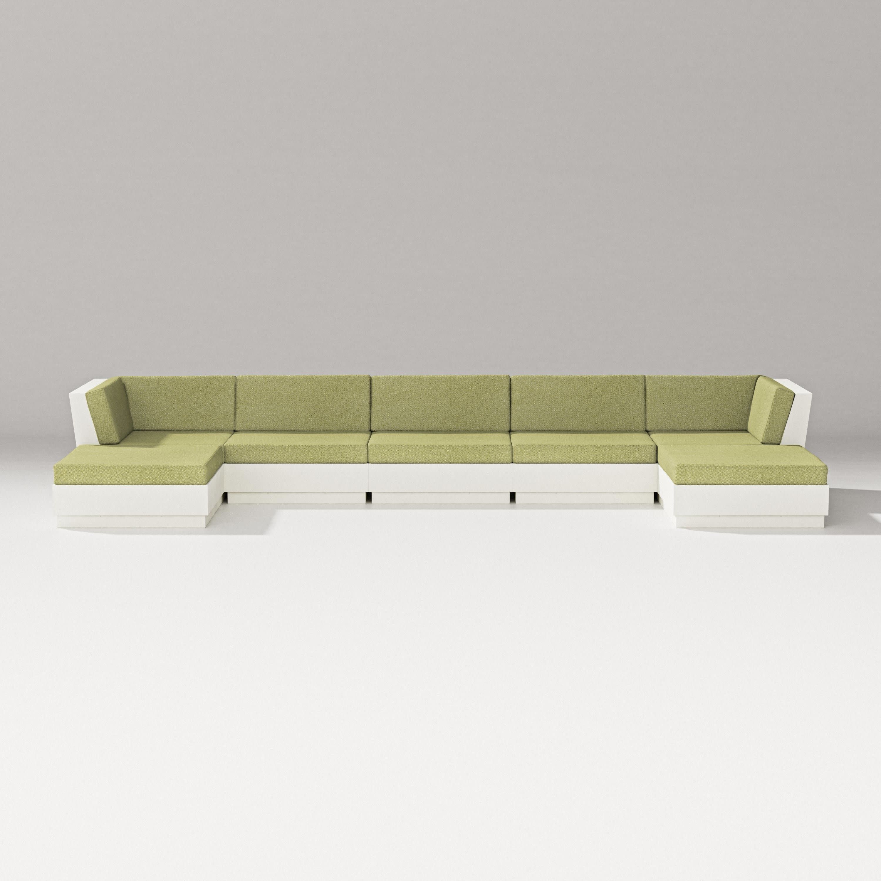 Elevate 7-Piece Double Chaise Sectional in Vintage White / Chartreuse Boucle