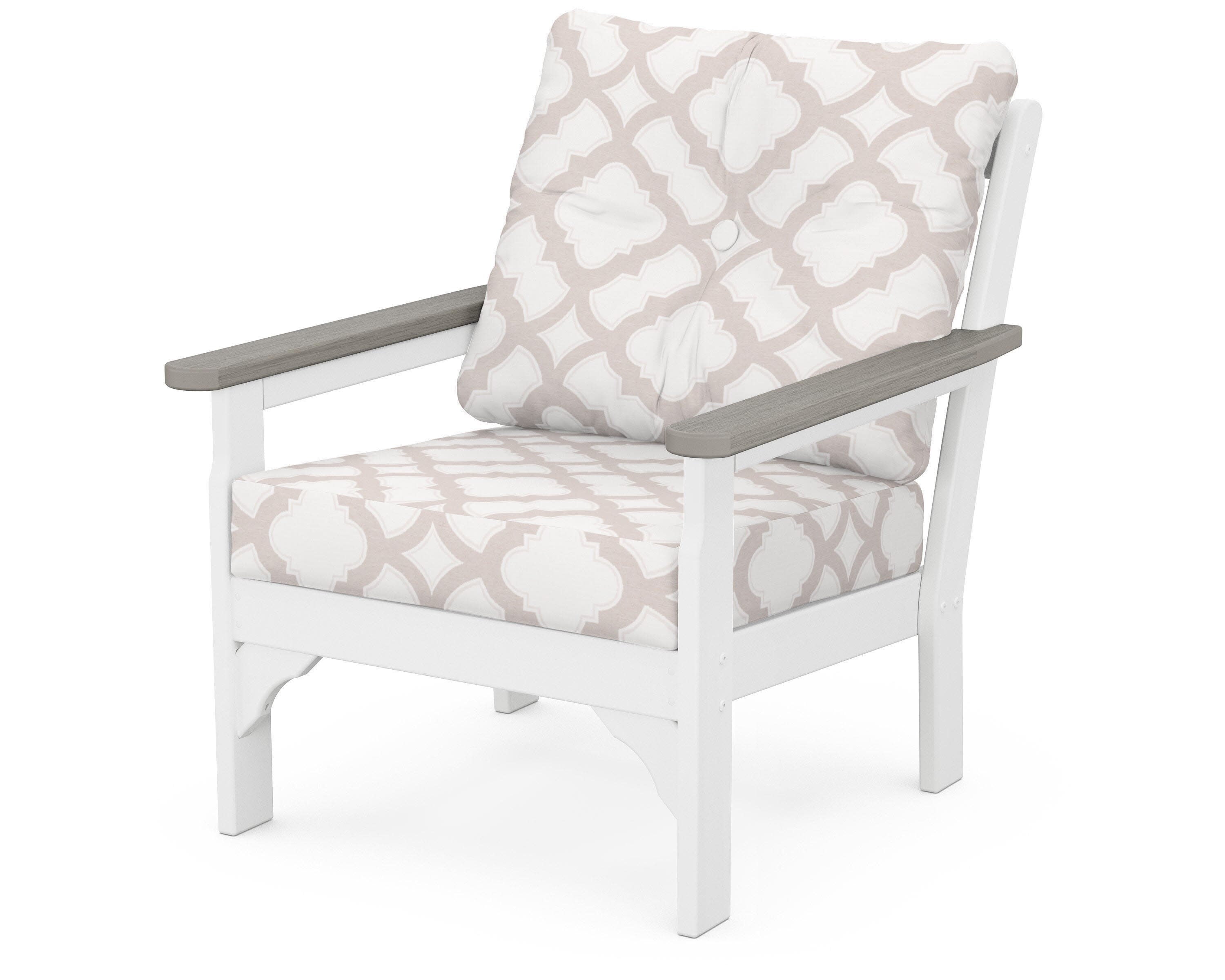 Vineyard Deep Seating Chair in White / Driftwood / Trellis Dune Burlap