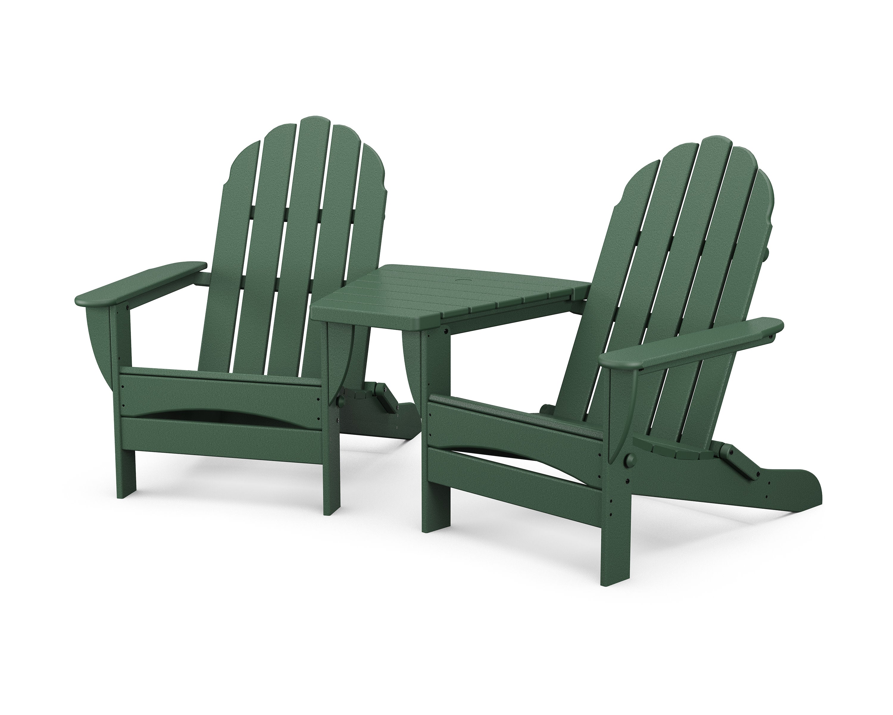 Classic Oversized Adirondacks with Angled Connecting Table in Green