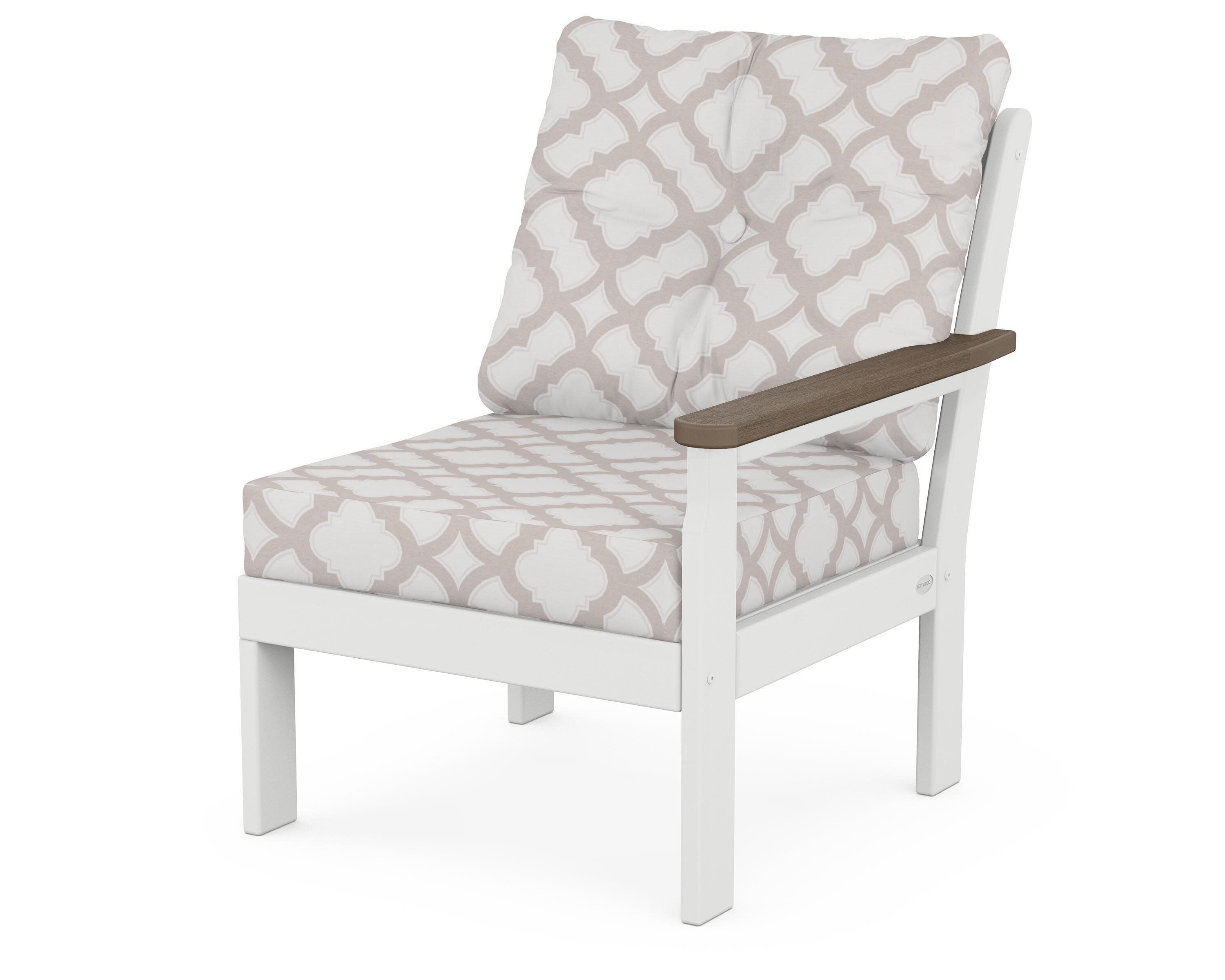Vineyard Modular Right Arm Chair in White / Kona / Trellis Dune Burlap