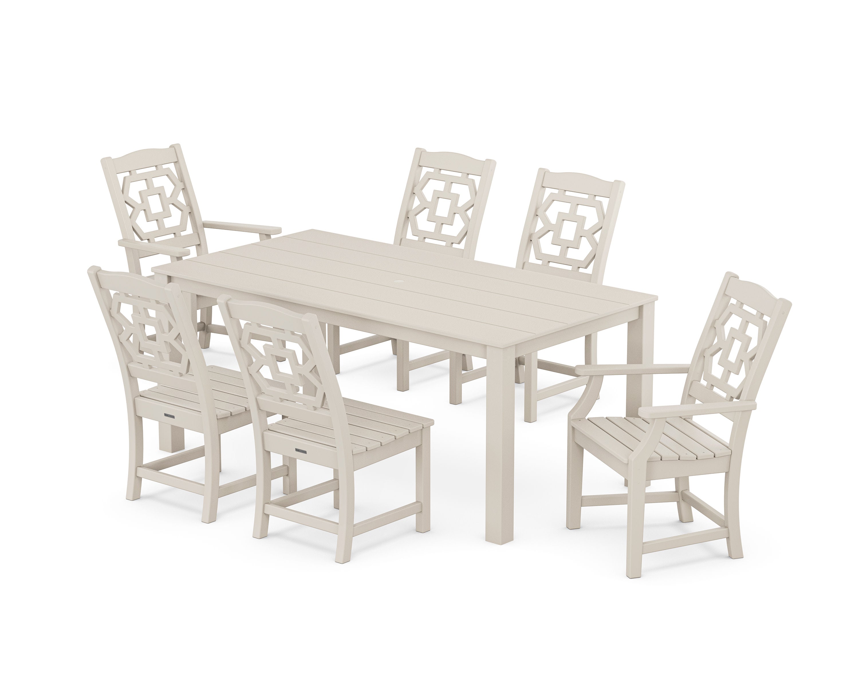 Chinoiserie 7-Piece Parsons Dining Set in Sand