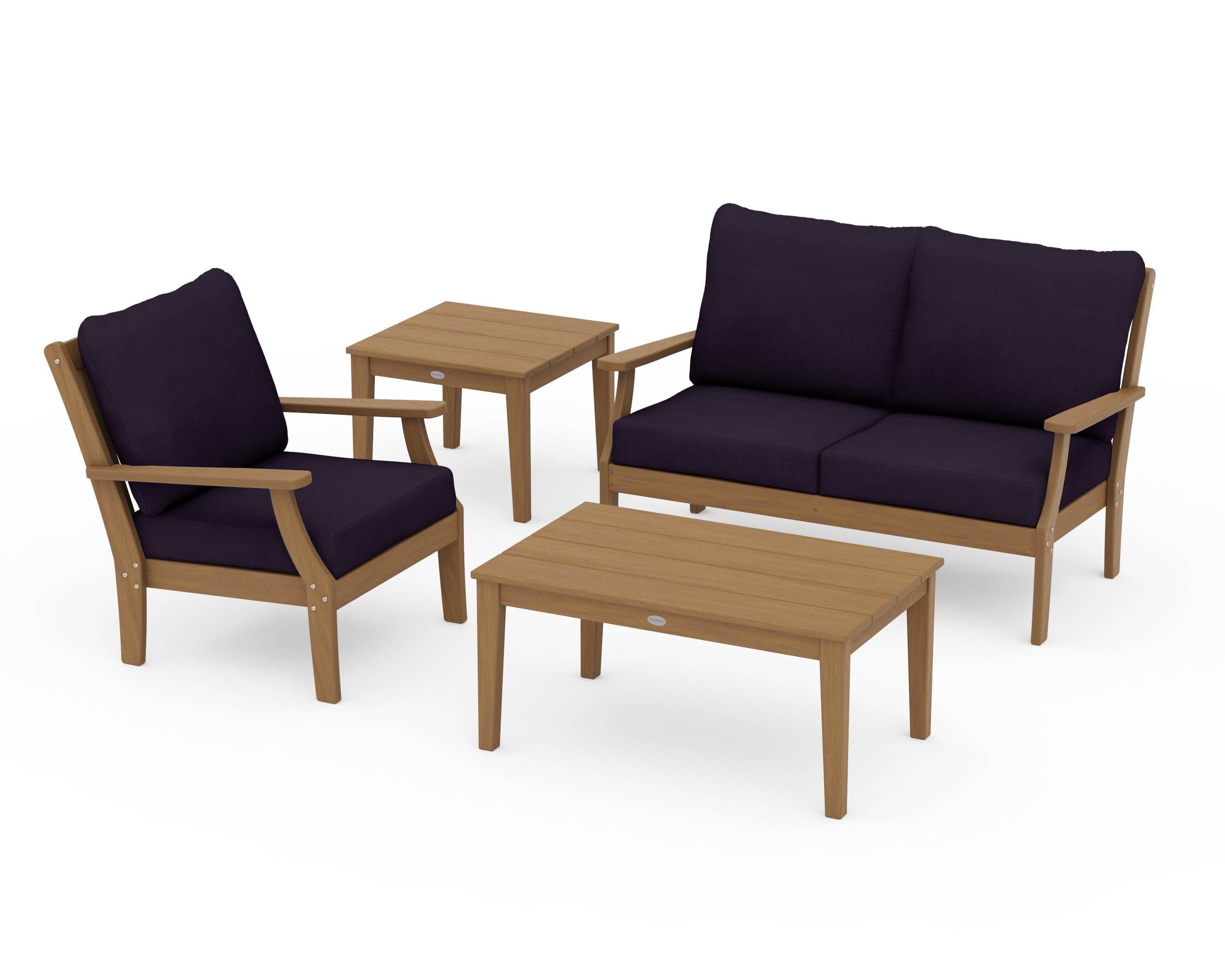 Braxton 4-Piece Deep Seating Set in Natural / Navy Linen