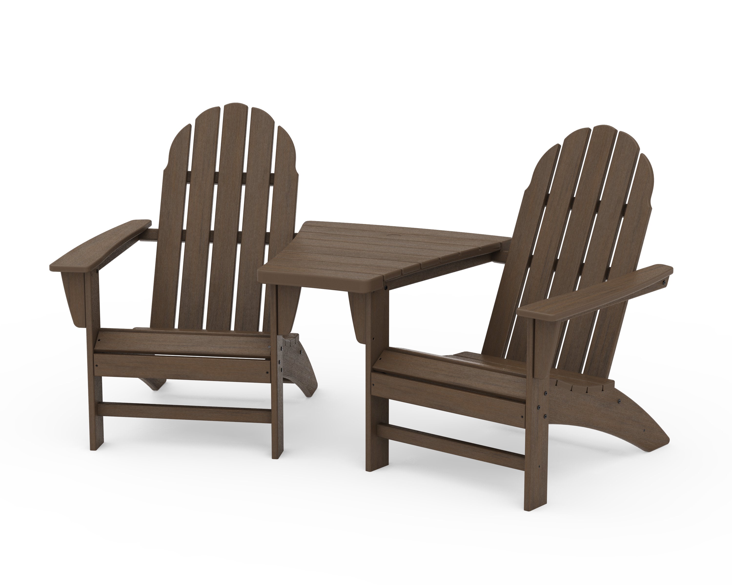 Vineyard 3-Piece Adirondack Set with Angled Connecting Table in Kona