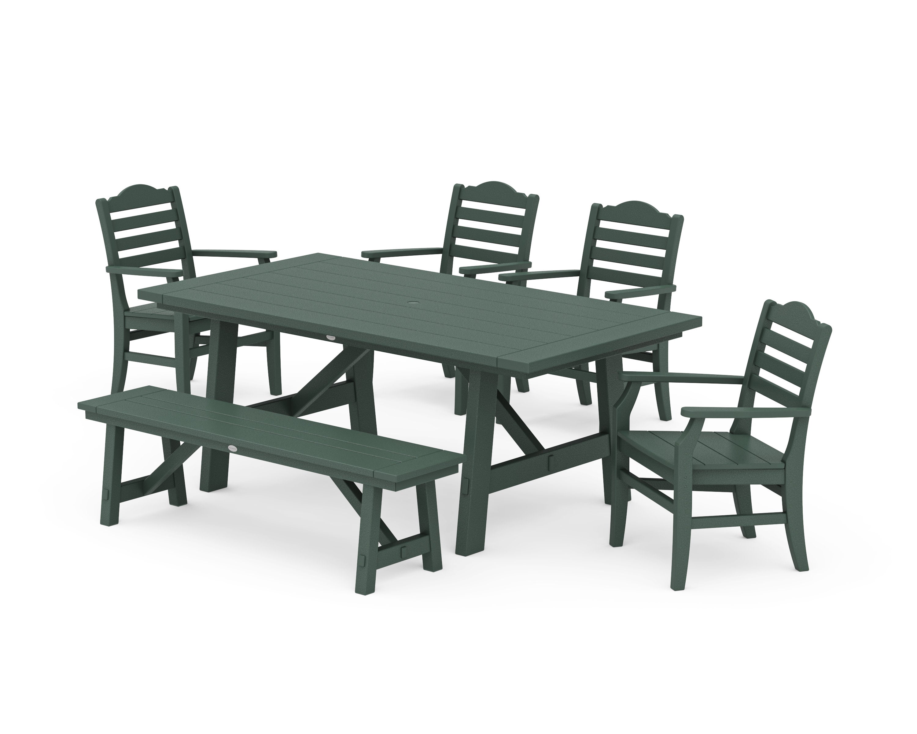 Savannah 6-Piece Rustic Farmhouse Dining Set with Bench in Green