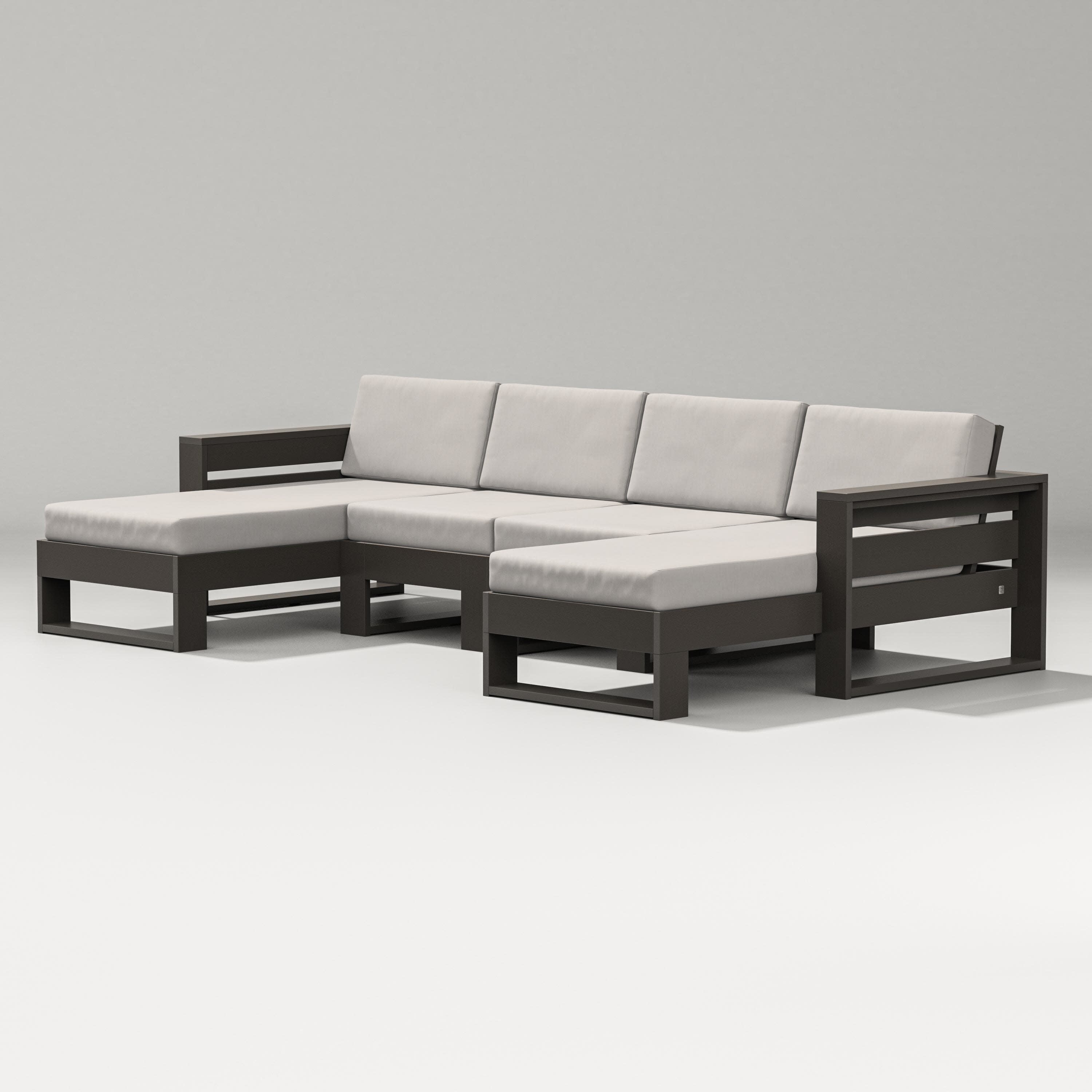 Latitude Double Chaise Sectional in Vintage Coffee / Cast Ash