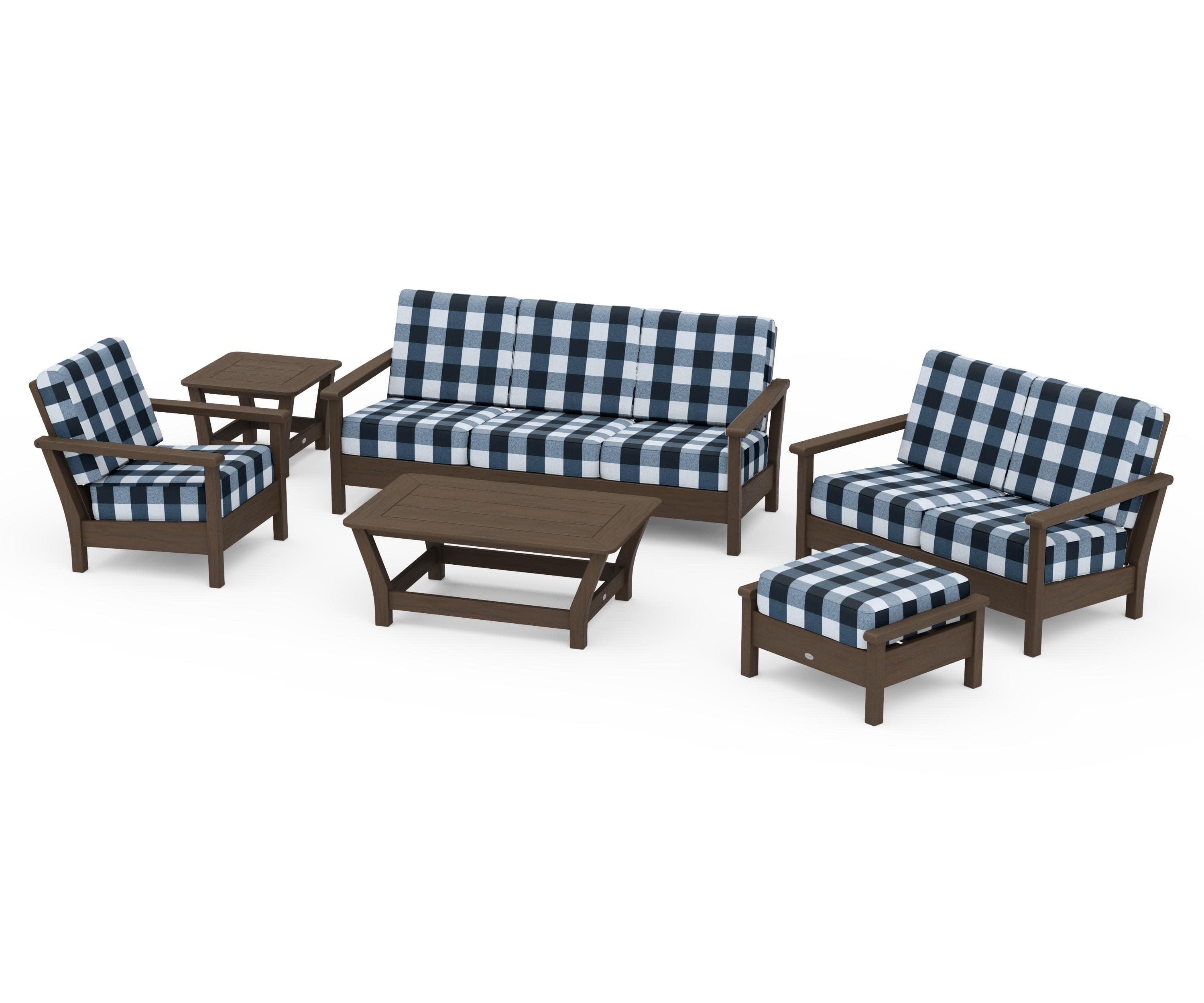 Harbour 6-Piece Outdoor Living Set in Kona / Buffalo Plaid Marine Indigo